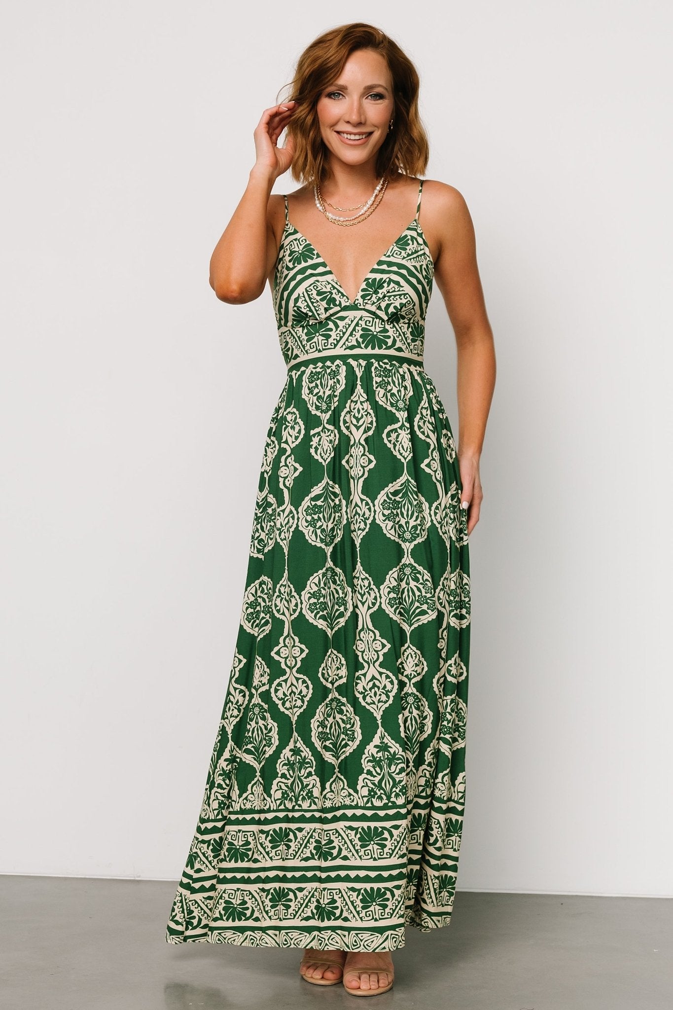 Davinah V Neck Maxi Dress | Green Print Buy Cheap 100% Guaranteed