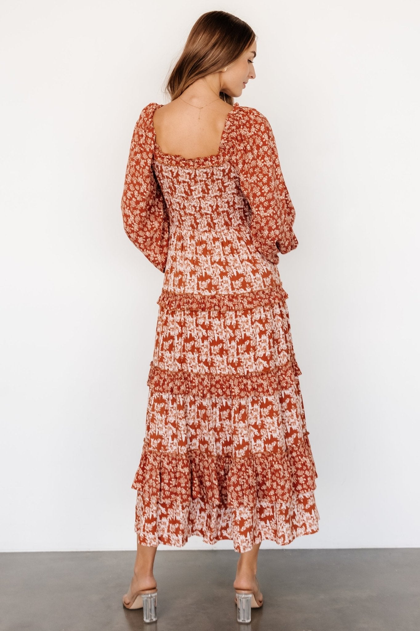 Dynah Tiered Dress | Rust +Cream Floral Pay With Visa For Sale