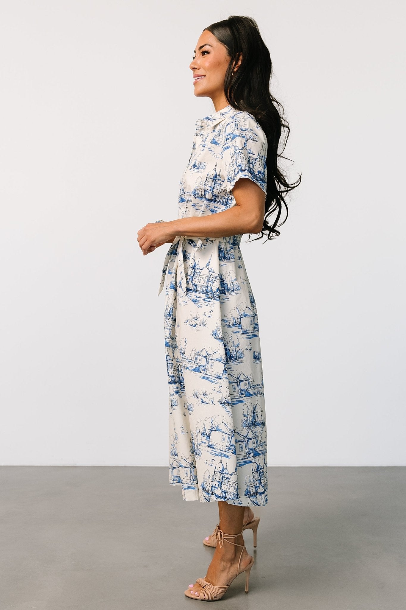 Layne Midi Dress | Cream + Blue Cheap Sale Professional