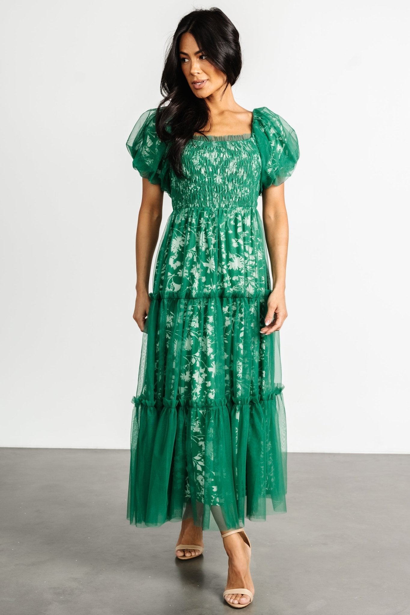 Doria Tulle Floral Maxi Dress | Green Explore Online