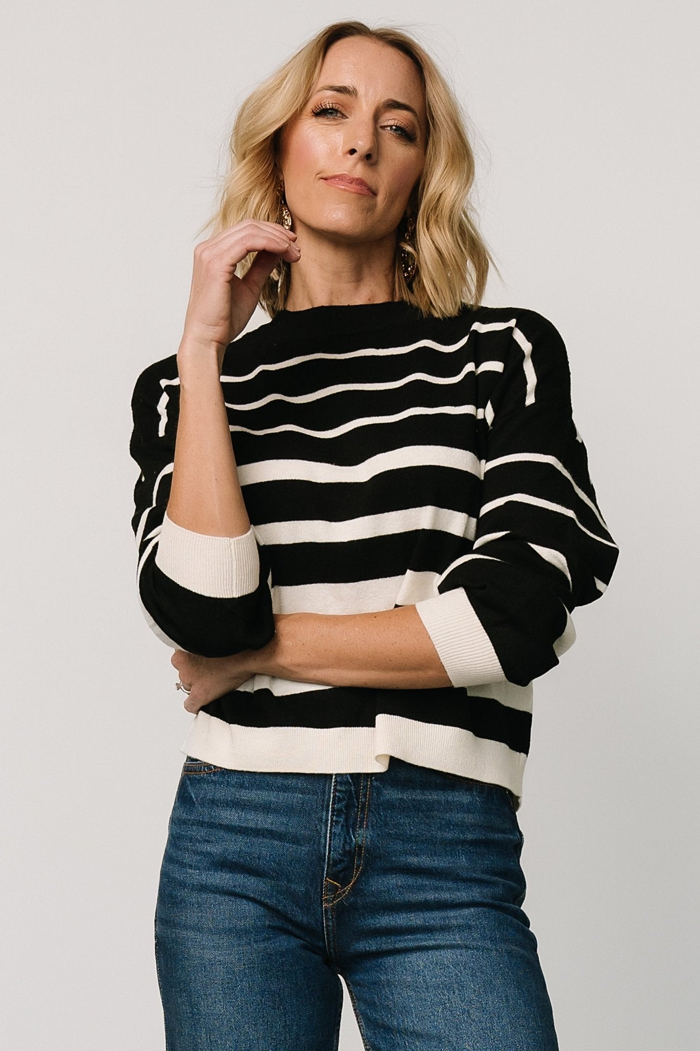 Jensen Stripe Sweater Top | Black + Ivory Cheap Sale Lowest Pice