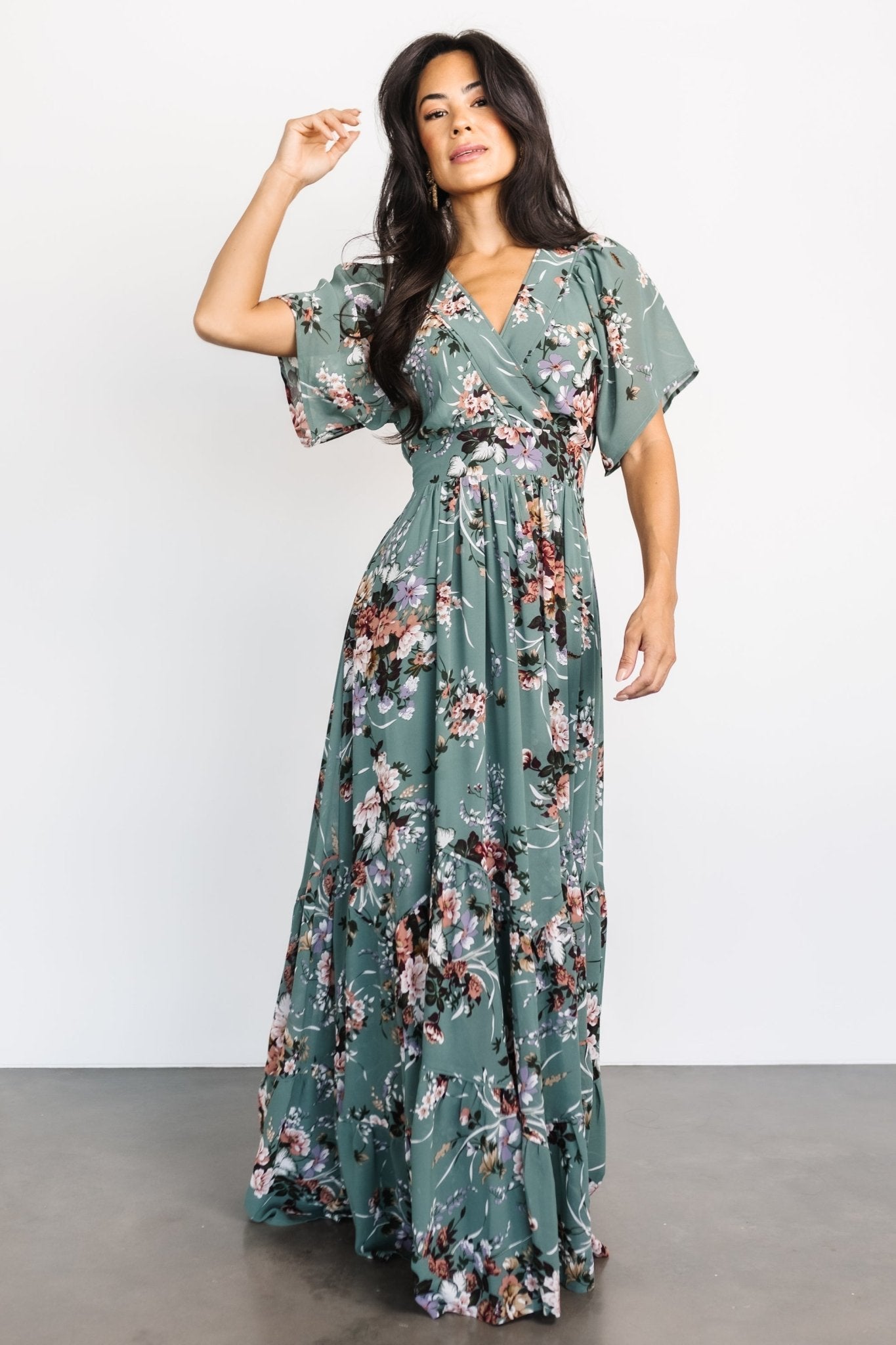 Katherine Maxi Dress | Dusty Green Floral Manchester Great Sale Online