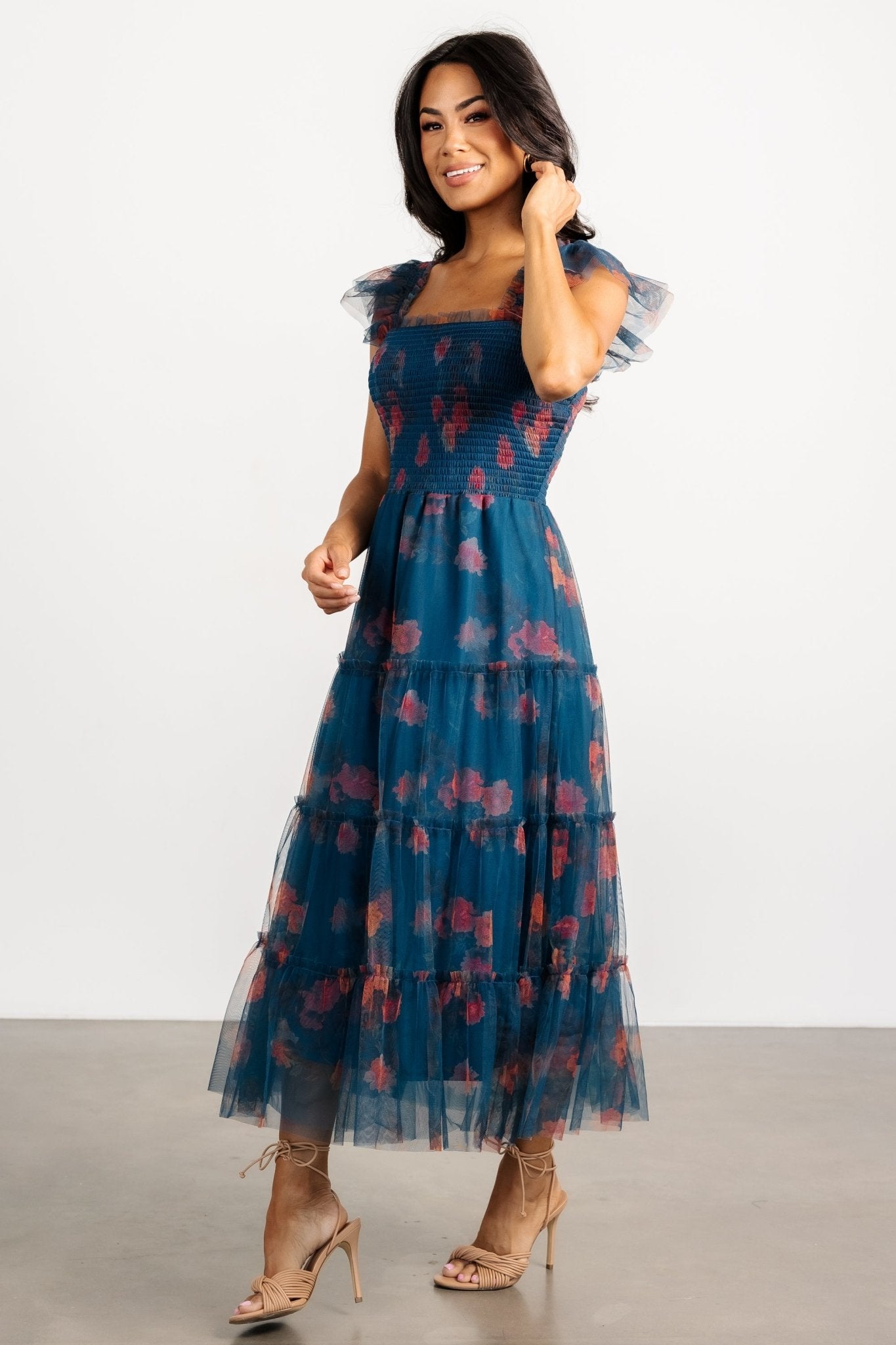 Clementine Tulle Midi Dress | Persian Blue + Rust Buy Cheap Fake