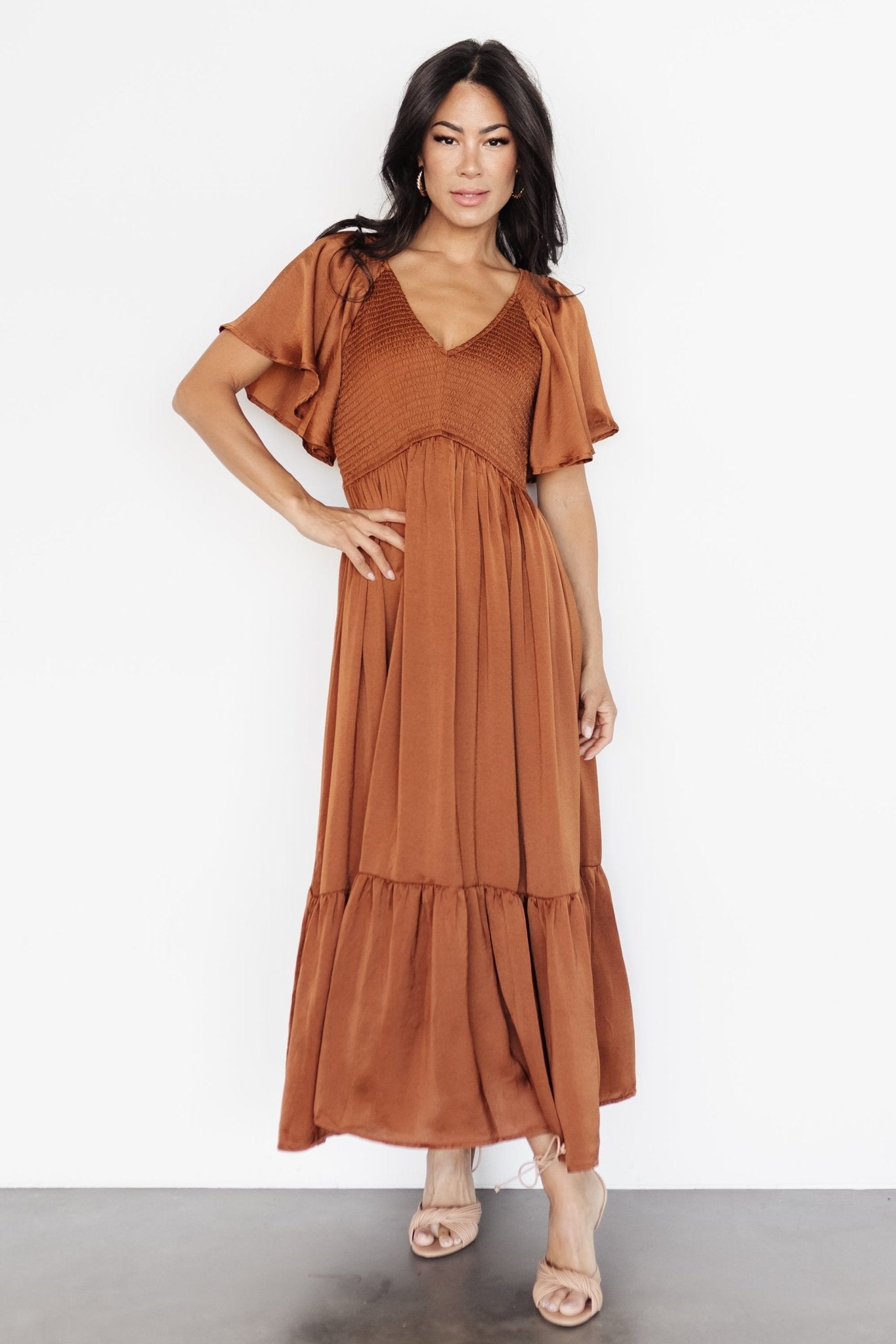 Lovell Smocked Midi Dress | Dark Copper Outlet Lowest Pice