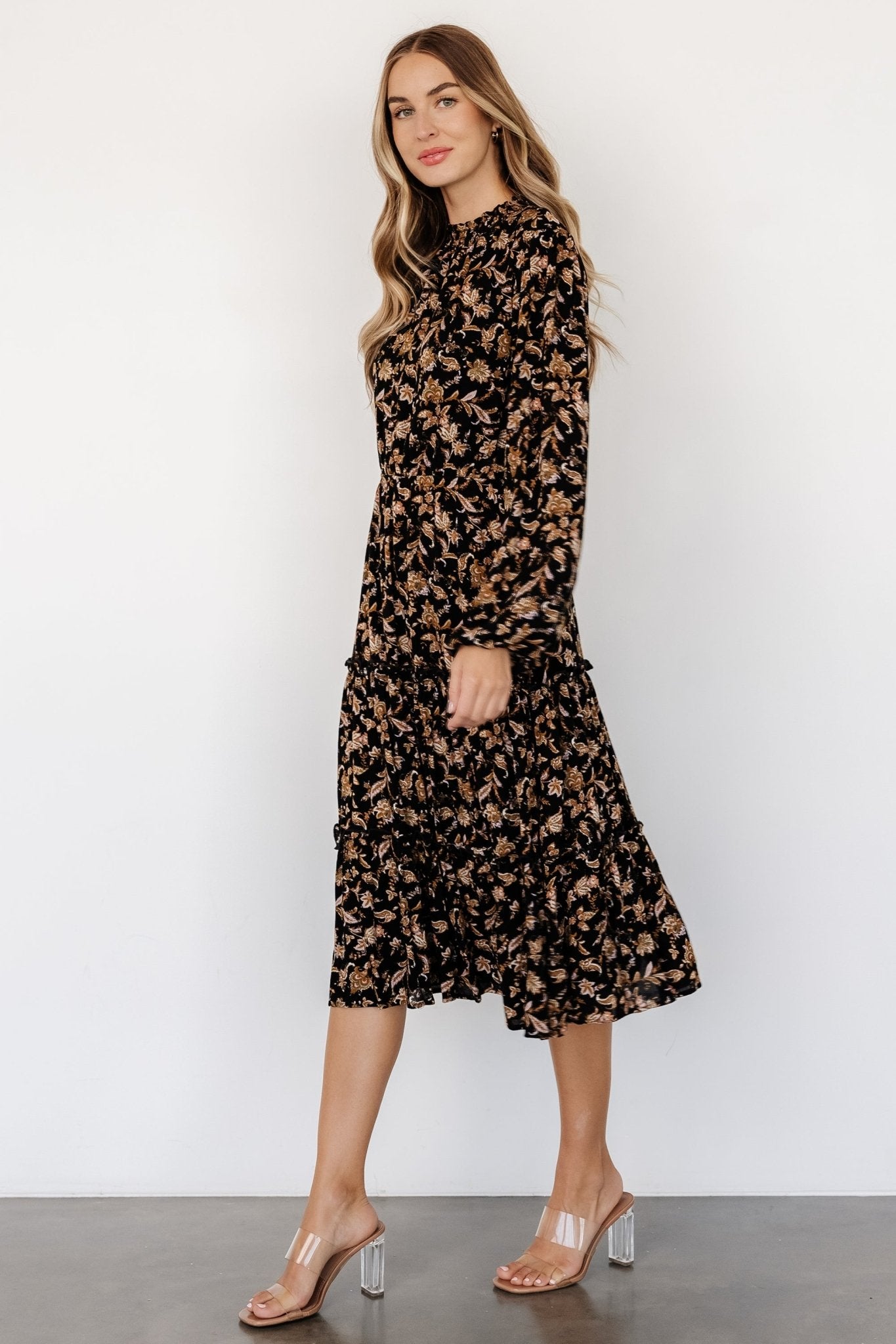 Kenice Mock Neck Dress | Black + Camel Print Clearance Hot Sale