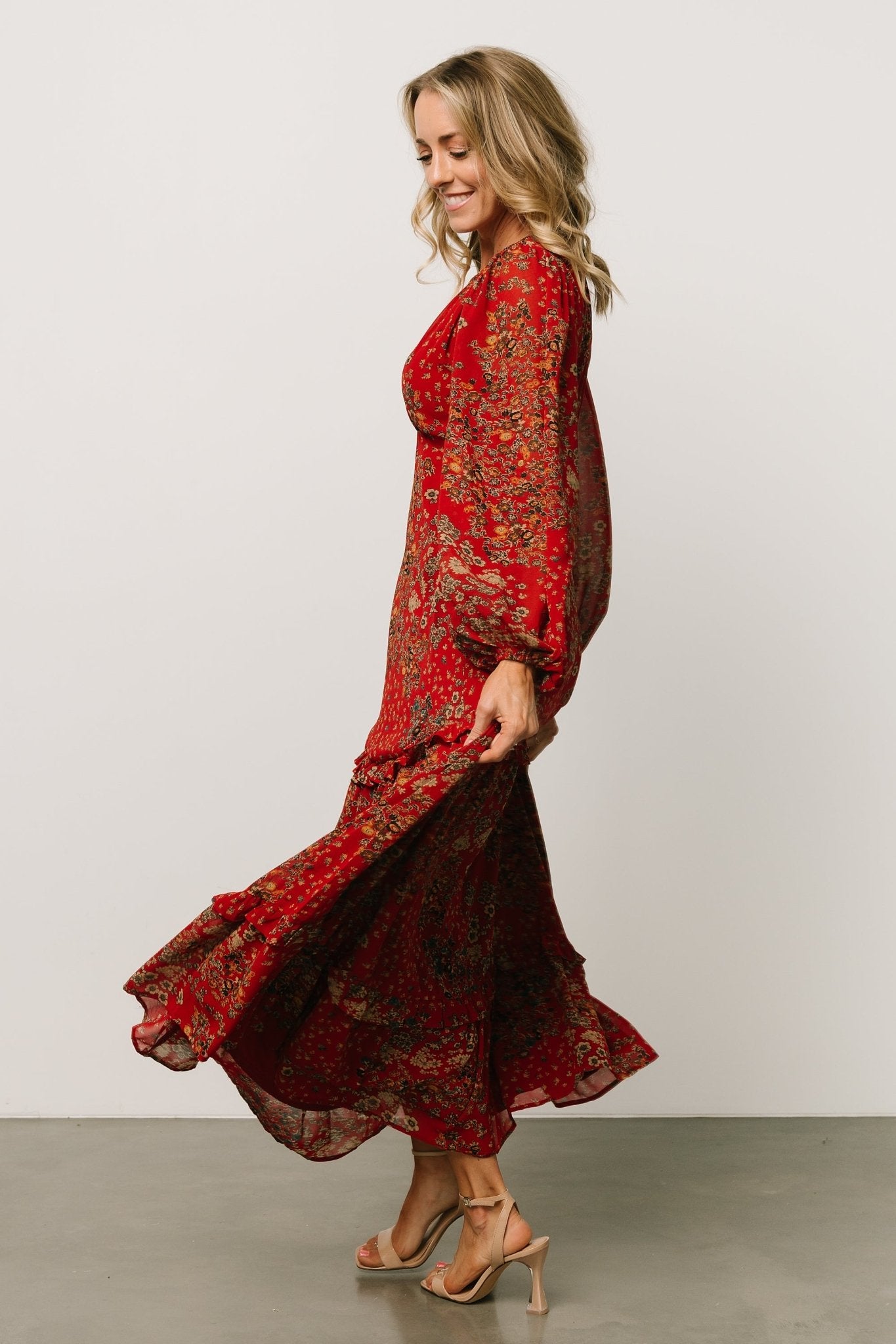 Bowman Deep V Maxi Dress | Red Multi Outlet Reliable