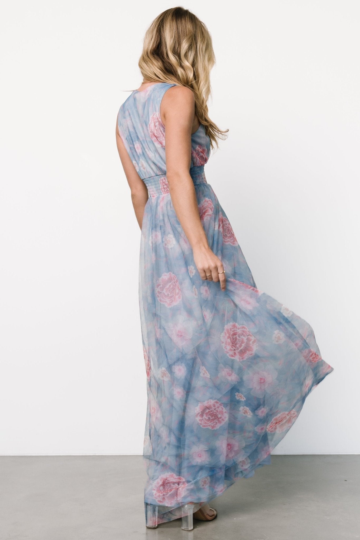 Kamila Tulle Maxi Dress | Light Blue + Pink Floral Buy Cheap Best Wholesale