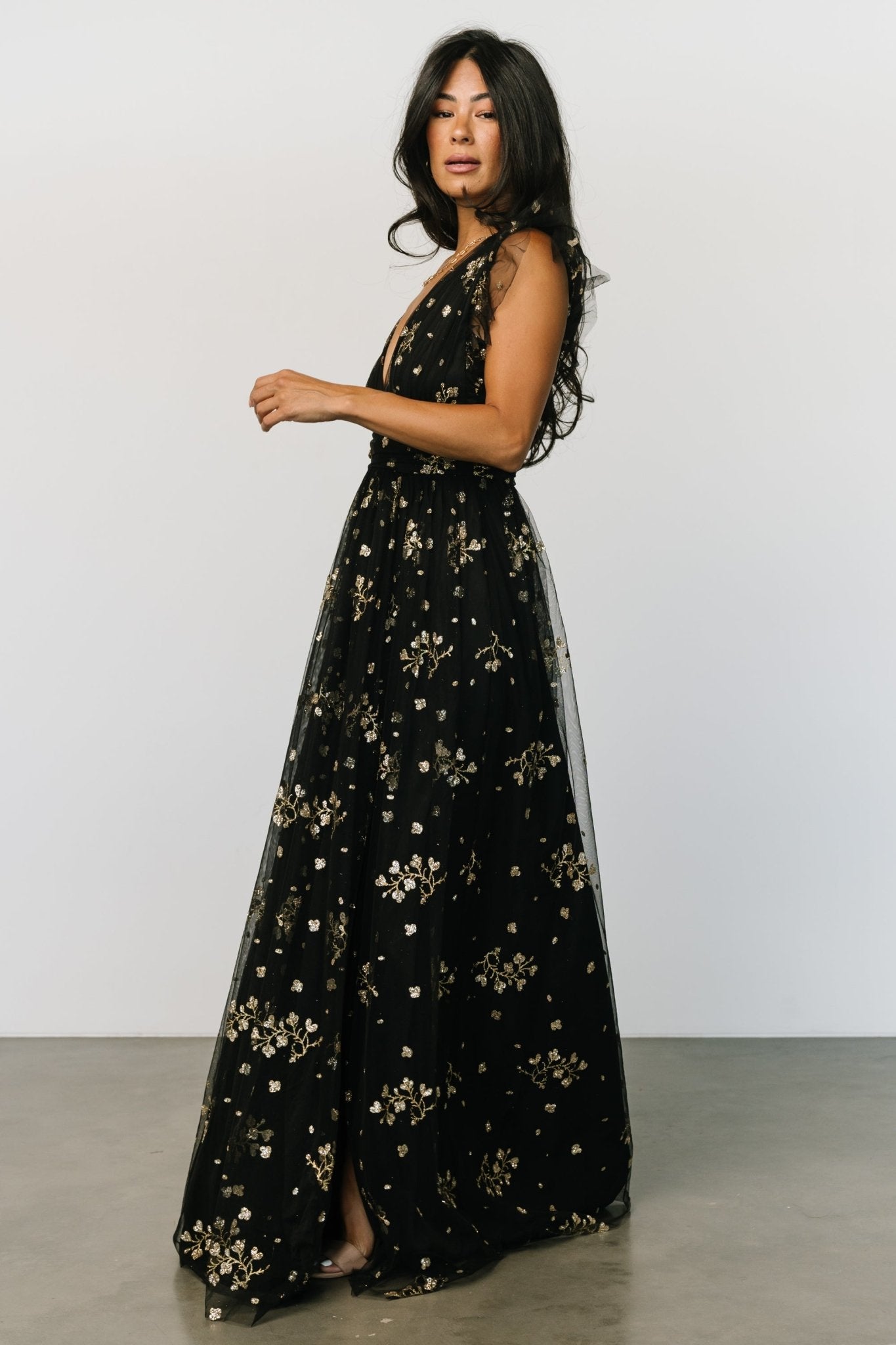 Natalia Floral Embellished Maxi Dress | Black + Gold Order Cheap Online