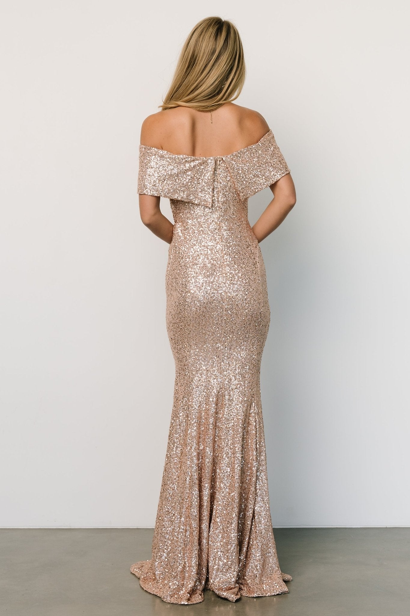 Yvonne Off Shoulder Sequin Gown | Champagne Choice