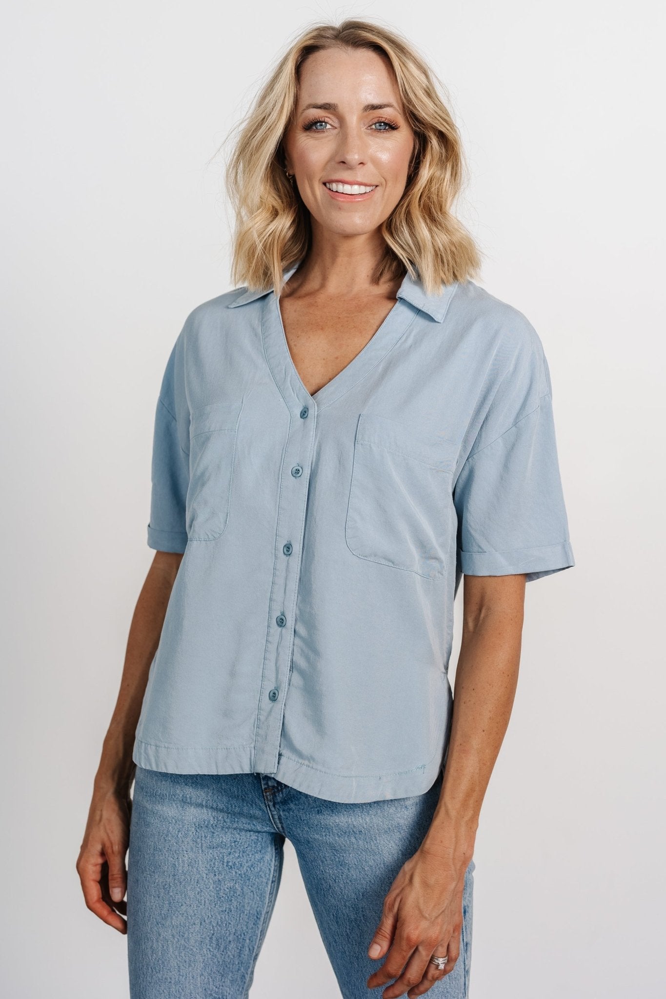 Kinsley Button Top | Light Denim Sale Explore