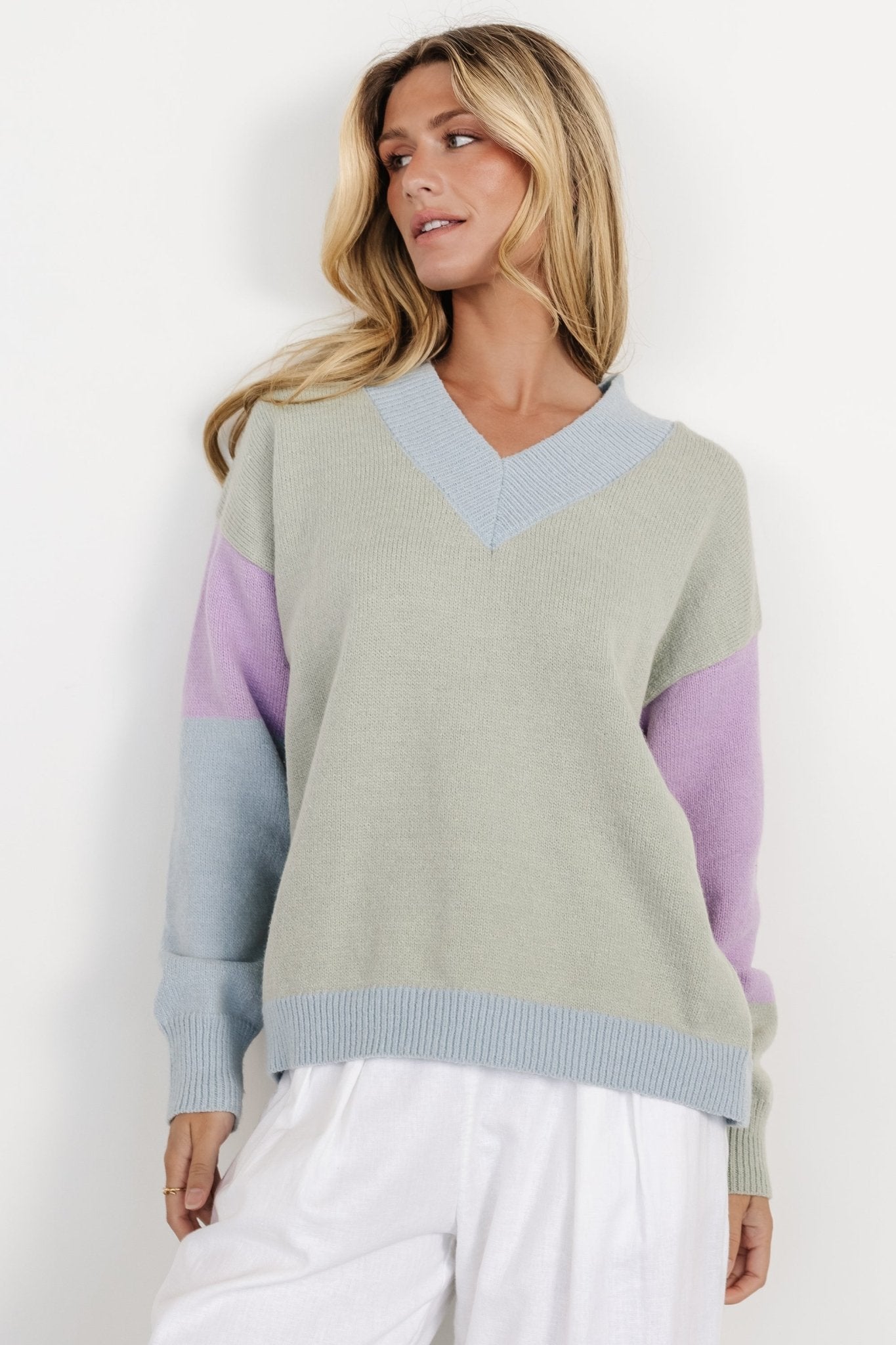 Varsity Color Block Sweater | Sage Fashionable