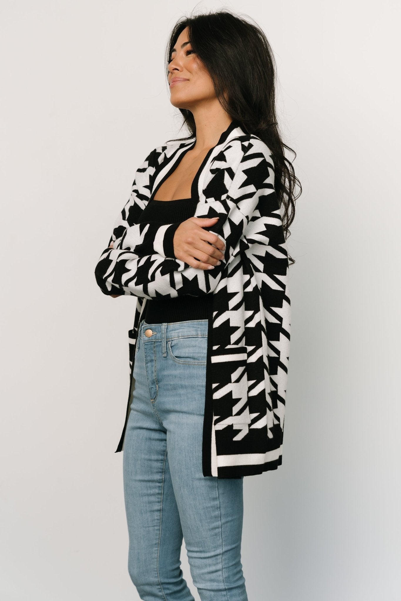 Leroy Houndstooth Cardigan | Black + White Shop Offer Online