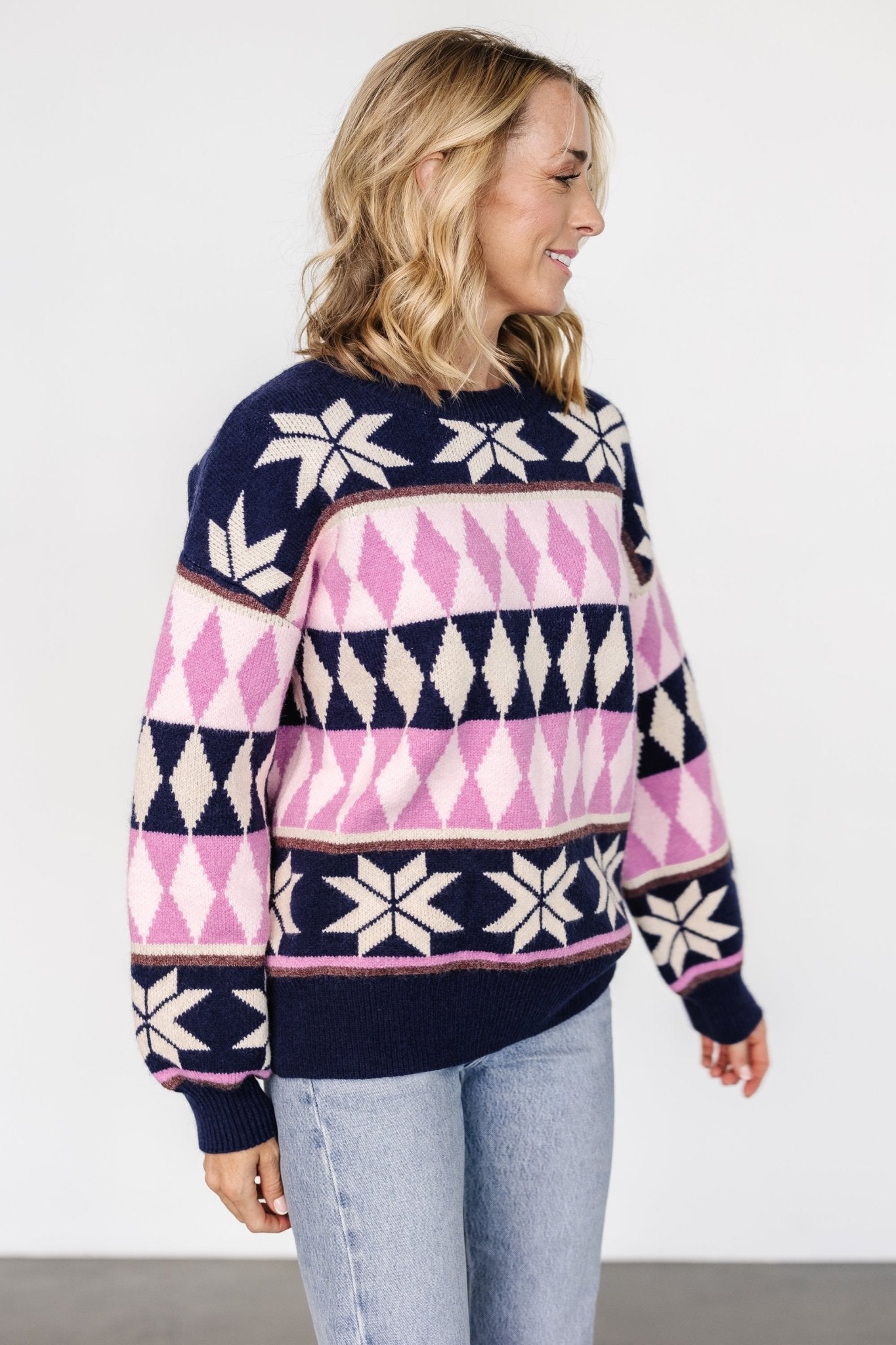 Zermatt Sweater | Navy + Pink Print Pay With Paypal