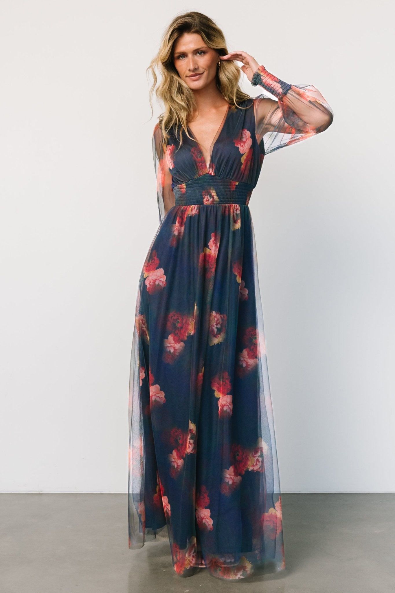 Layla Tulle Maxi Dress | Topaz Ombre Floral Clearance Eastbay