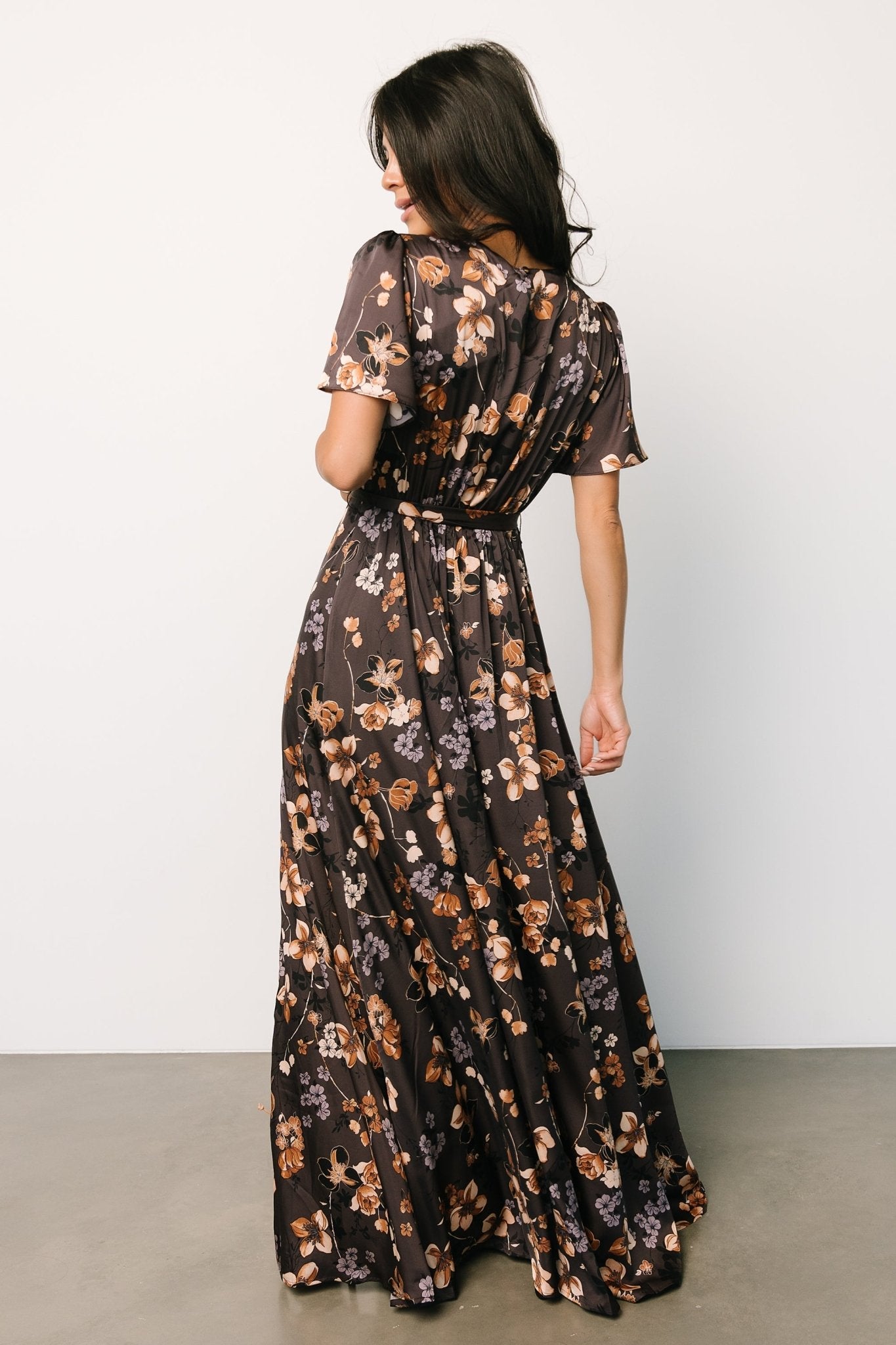 Agnes Satin Maxi Dress | Brown Floral Free Shipping Pick A Best