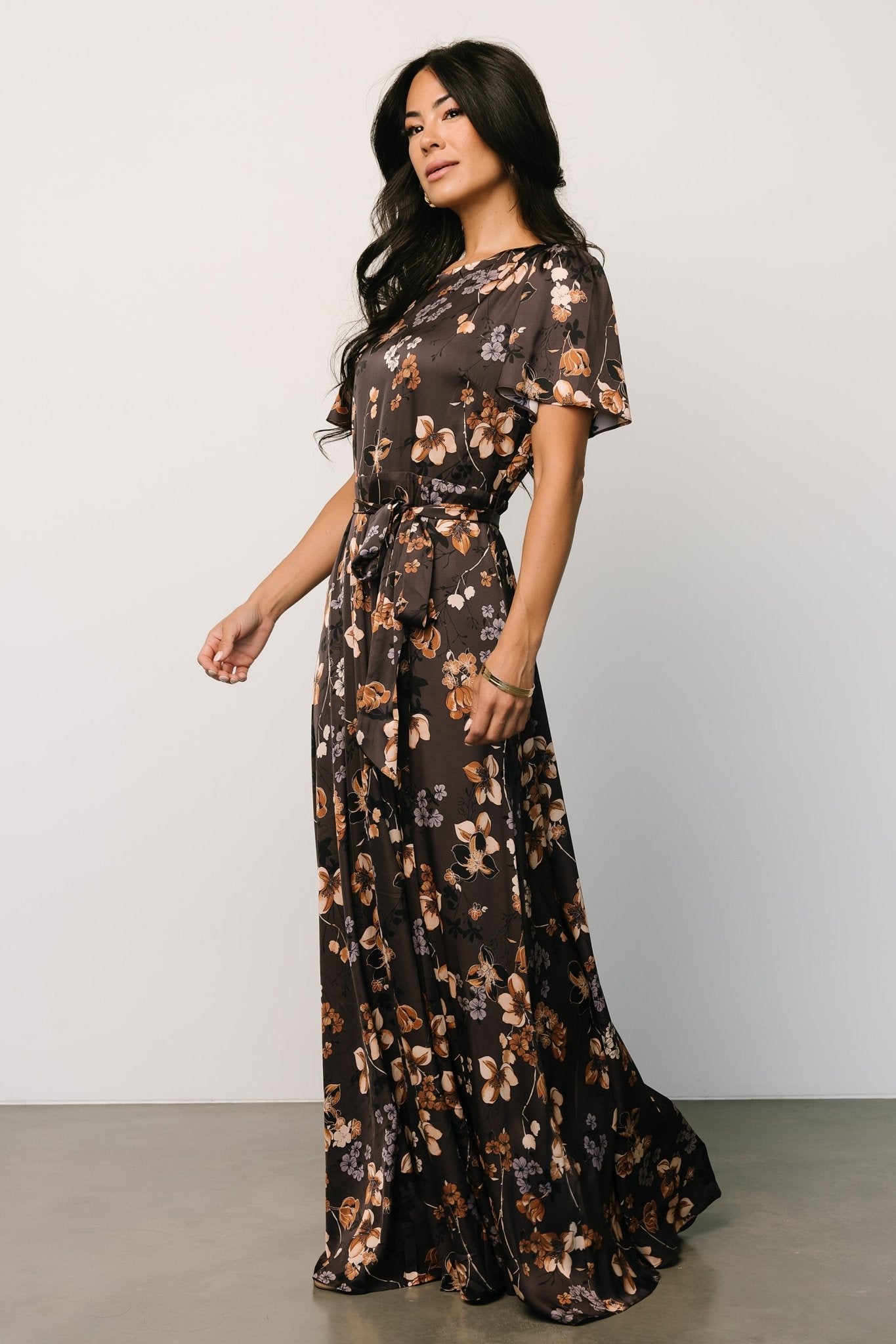 Agnes Satin Maxi Dress | Brown Floral Free Shipping Pick A Best