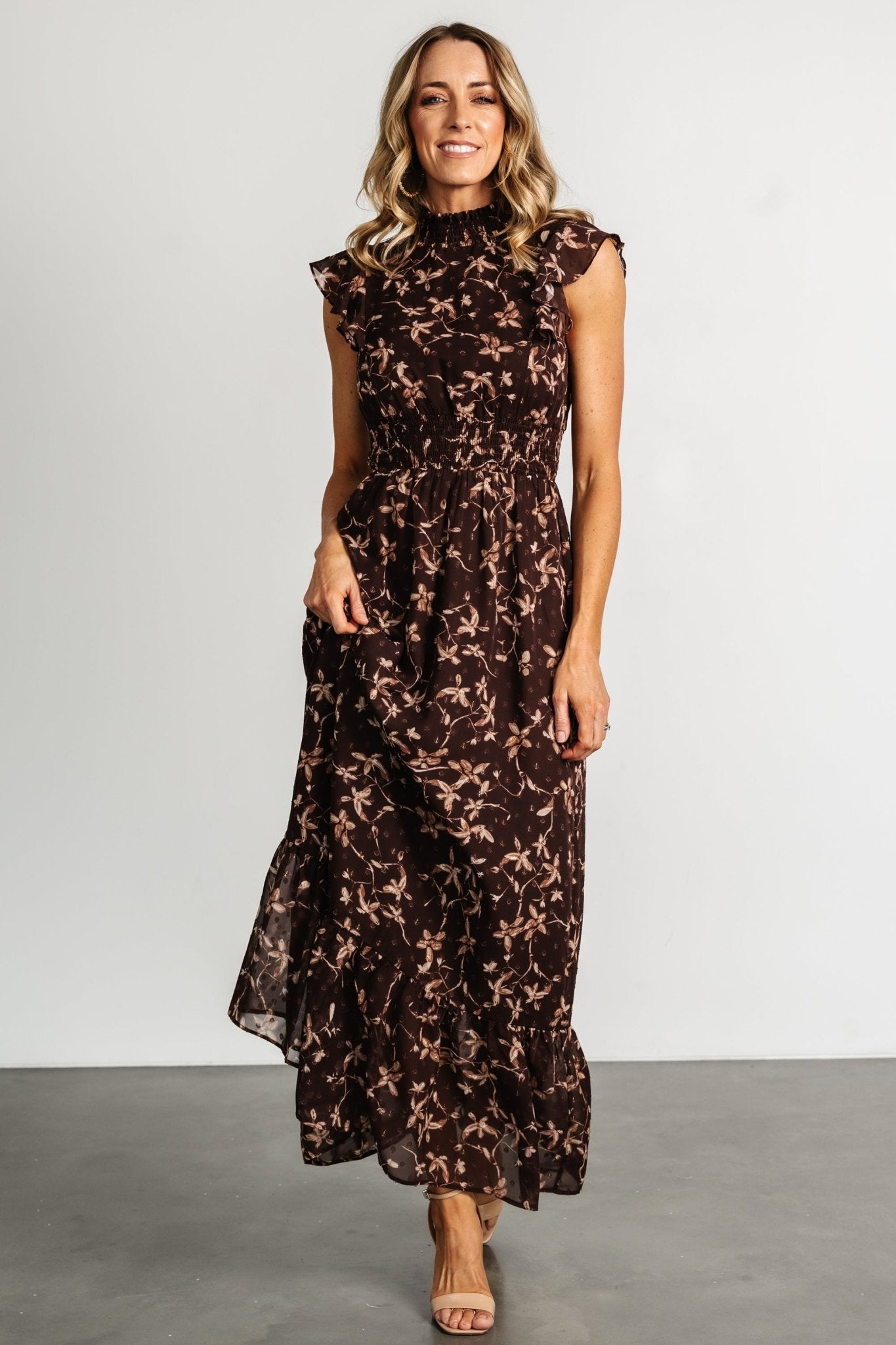 Kearny Ruffle Maxi Dress | Brown + Natural Discount Wholesale