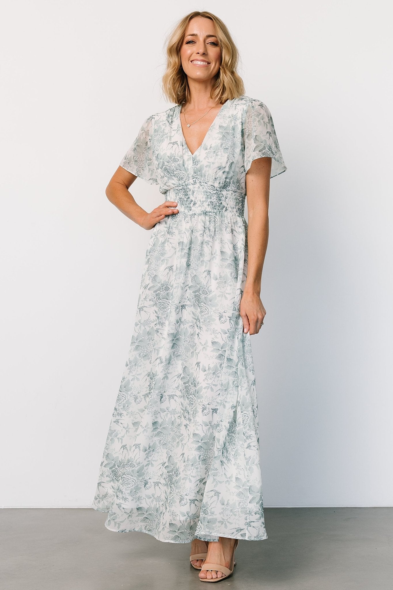 Birdie Maxi Dress | White + Sage Floral Sale Best Seller