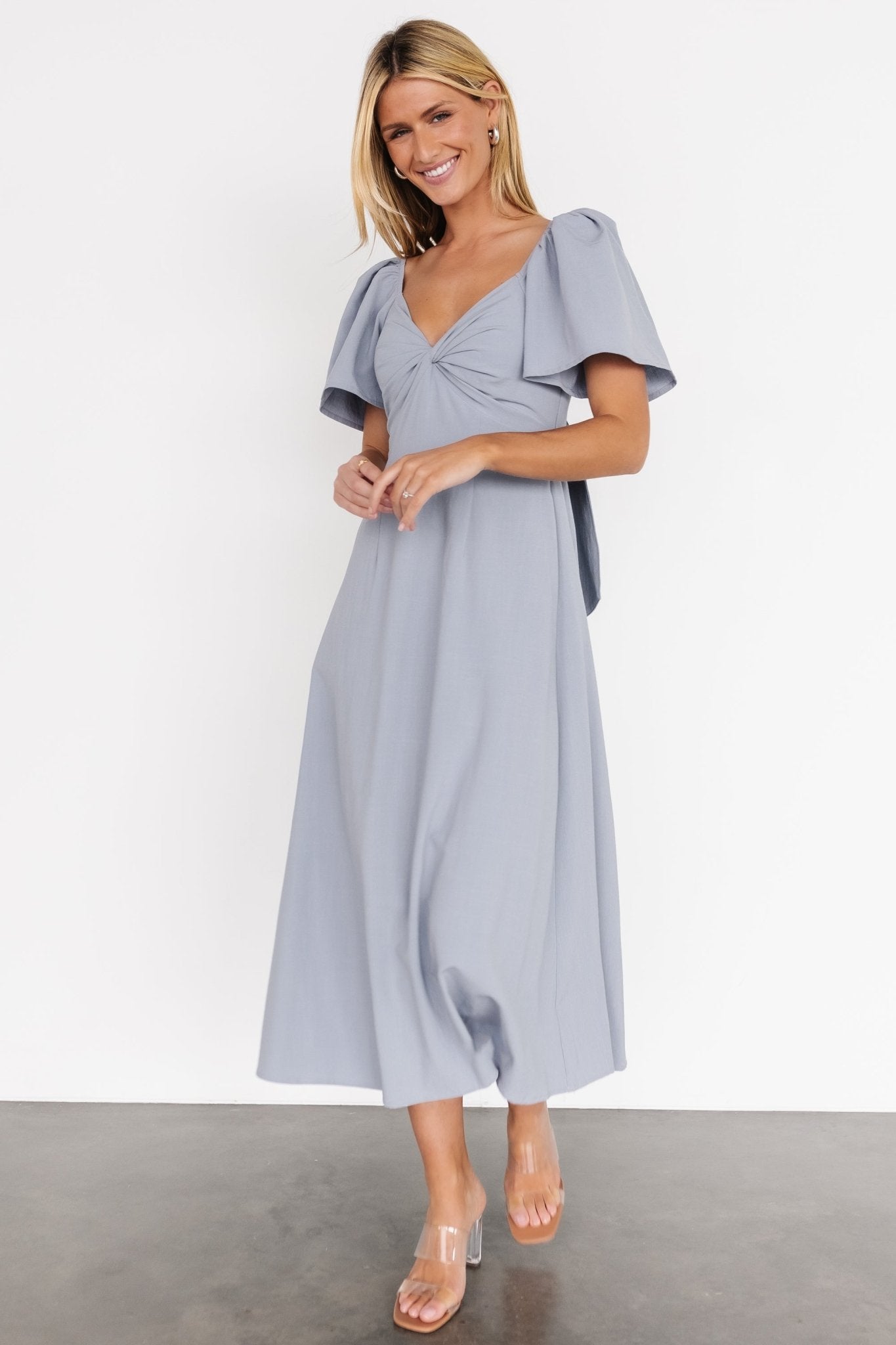 Indie Back Tie Dress | Dusty Blue Cheap Online Store Manchester