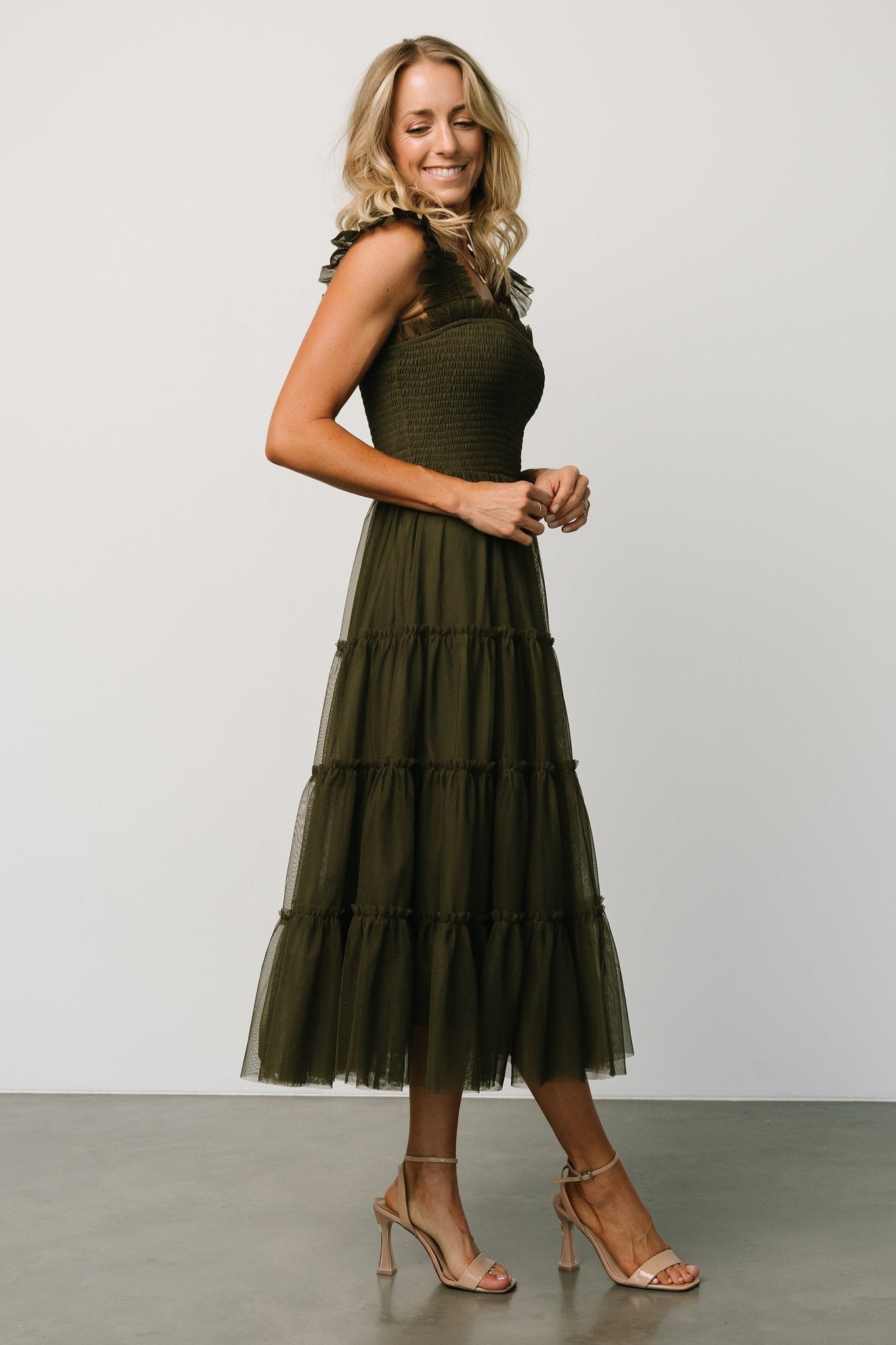 Emma Smocked Tulle Dress | Dark Olive Low Shipping Fee Online