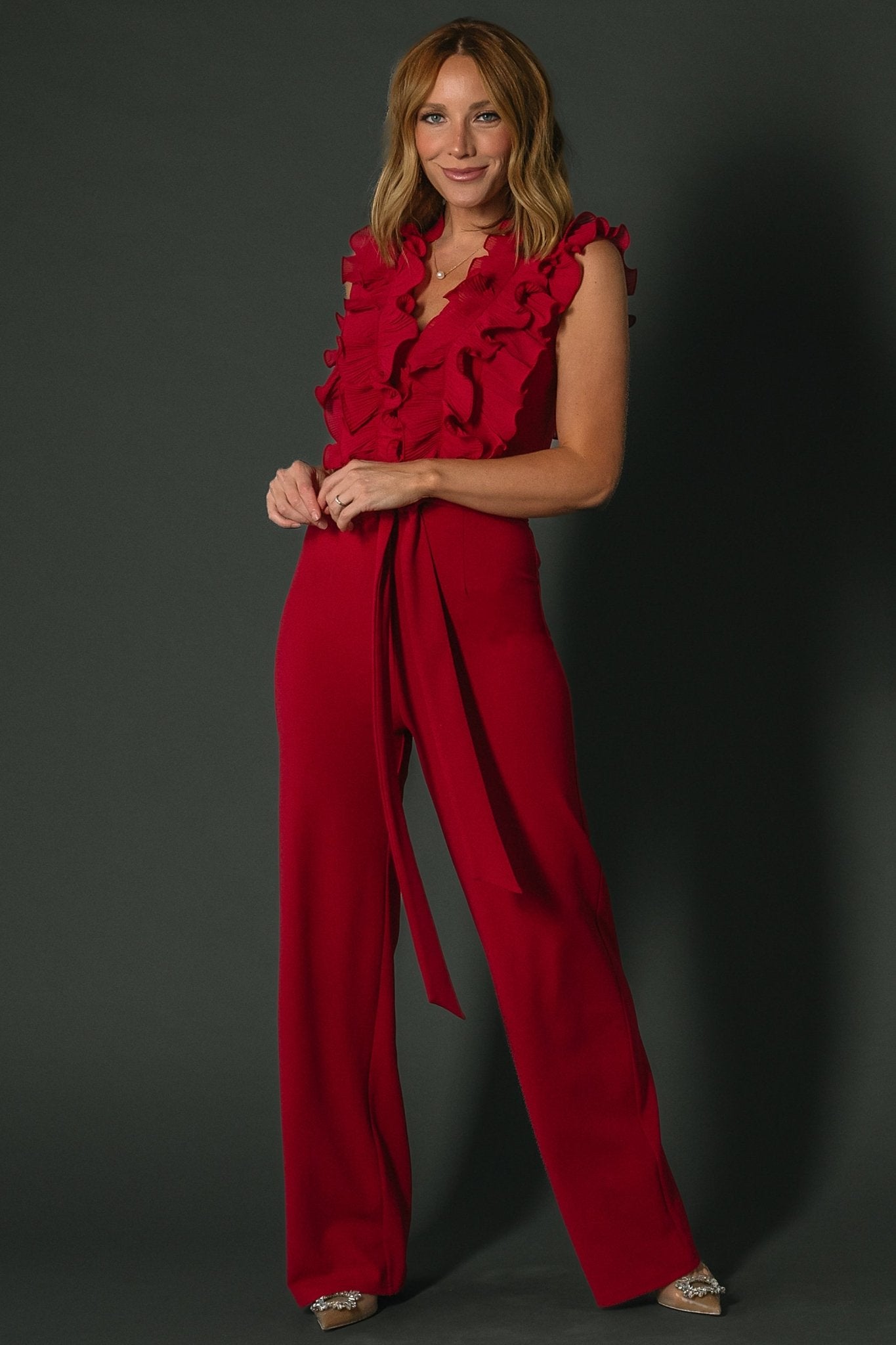 Tyra Ruffle Tank Jumpsuit | Burgundy Buy Cheap Browse