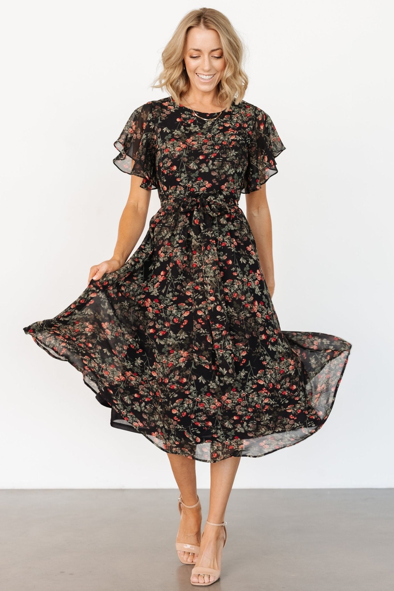 Laurel Midi Dress | Black + Red Floral Best Place To Buy Online