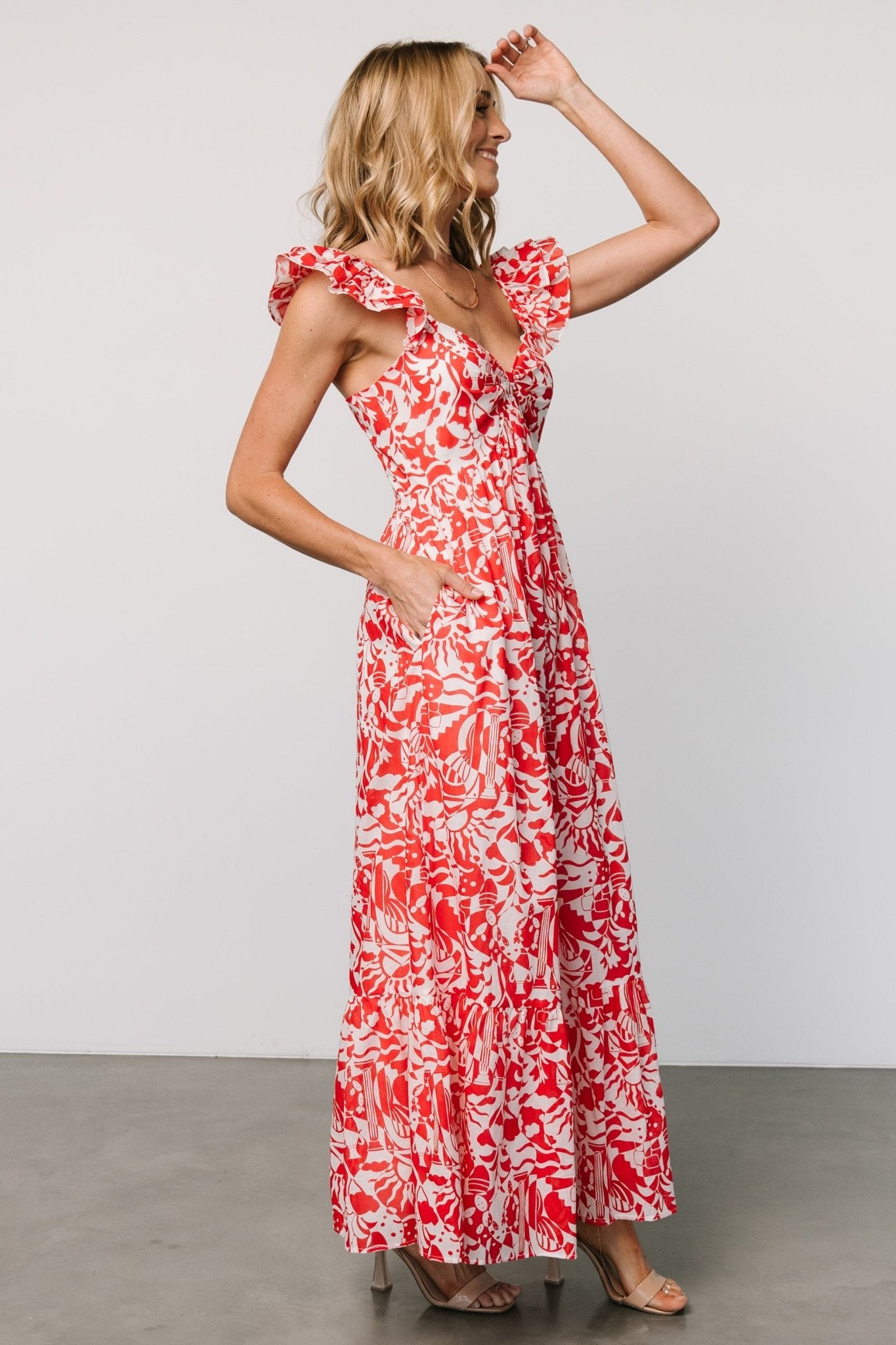 Renee Maxi Dress | White + Red Reliable For Sale