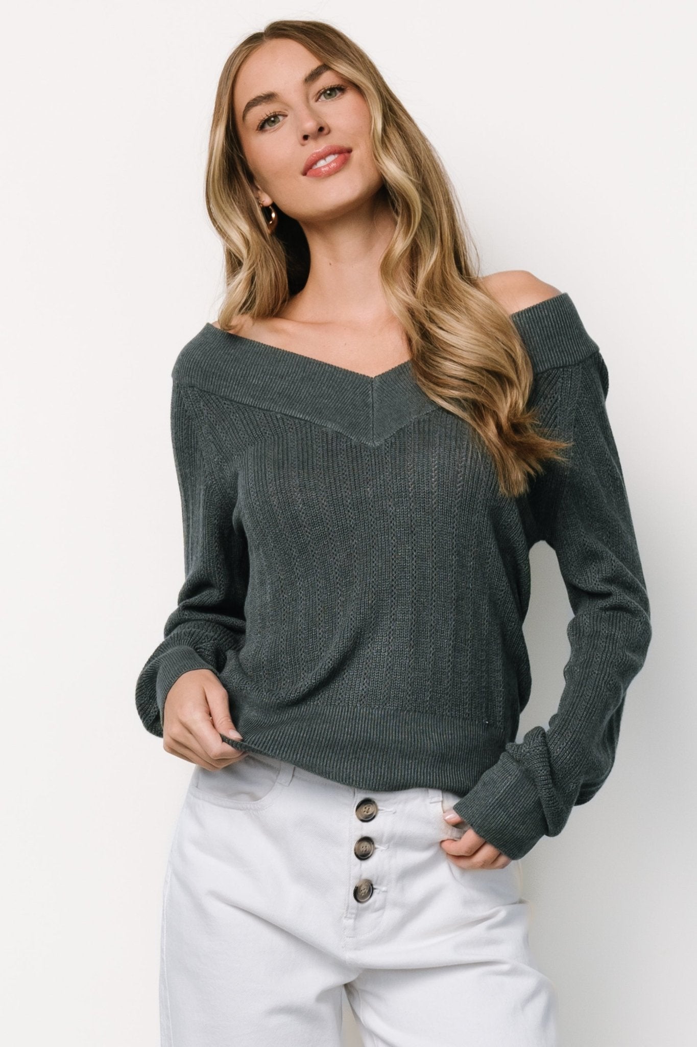 Ashby V Neck Sweater Top | Balsam Sale Official