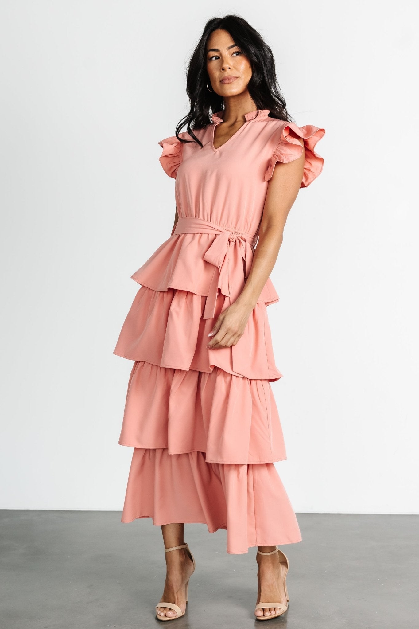 Chrysanthi Tiered Dress | Dusty Coral Clearance In China