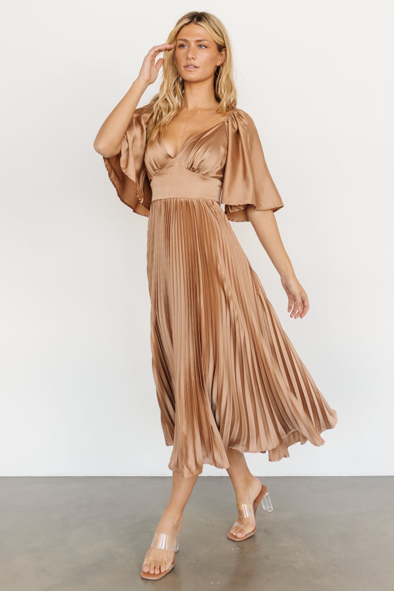 Aubree Pleated Dress | Champagne Sale Amazon