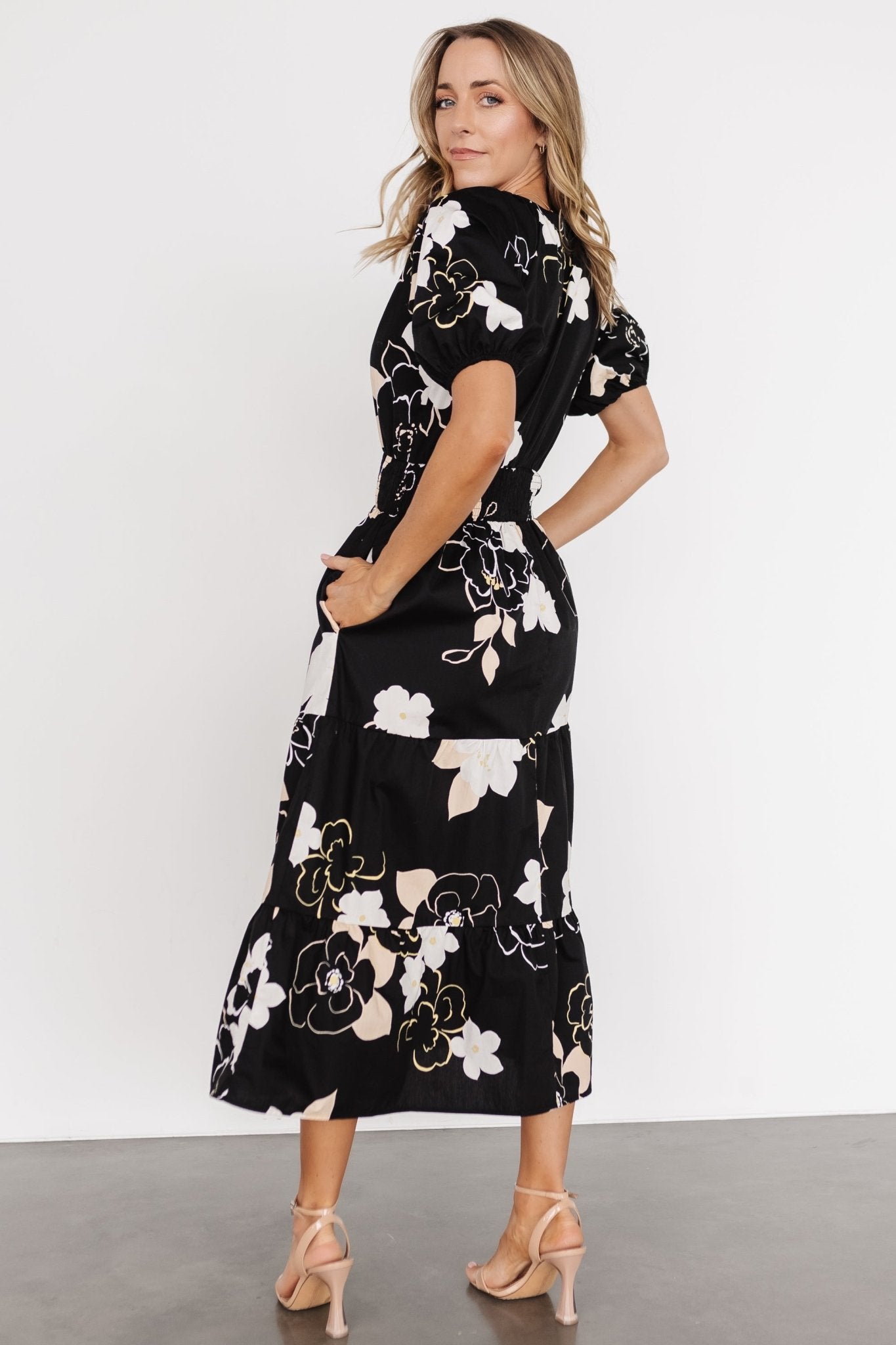 Hacienda Tiered Midi Dress | Black Multi Pictures For Sale