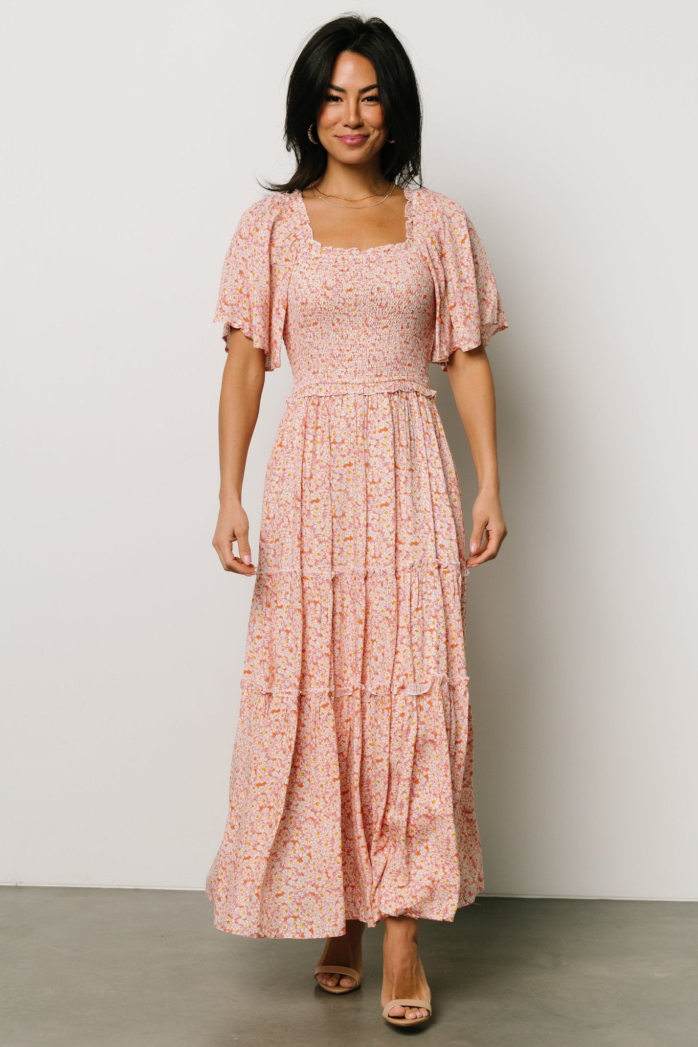 Regina Smocked Maxi Dress | Coral Floral Discount Explore