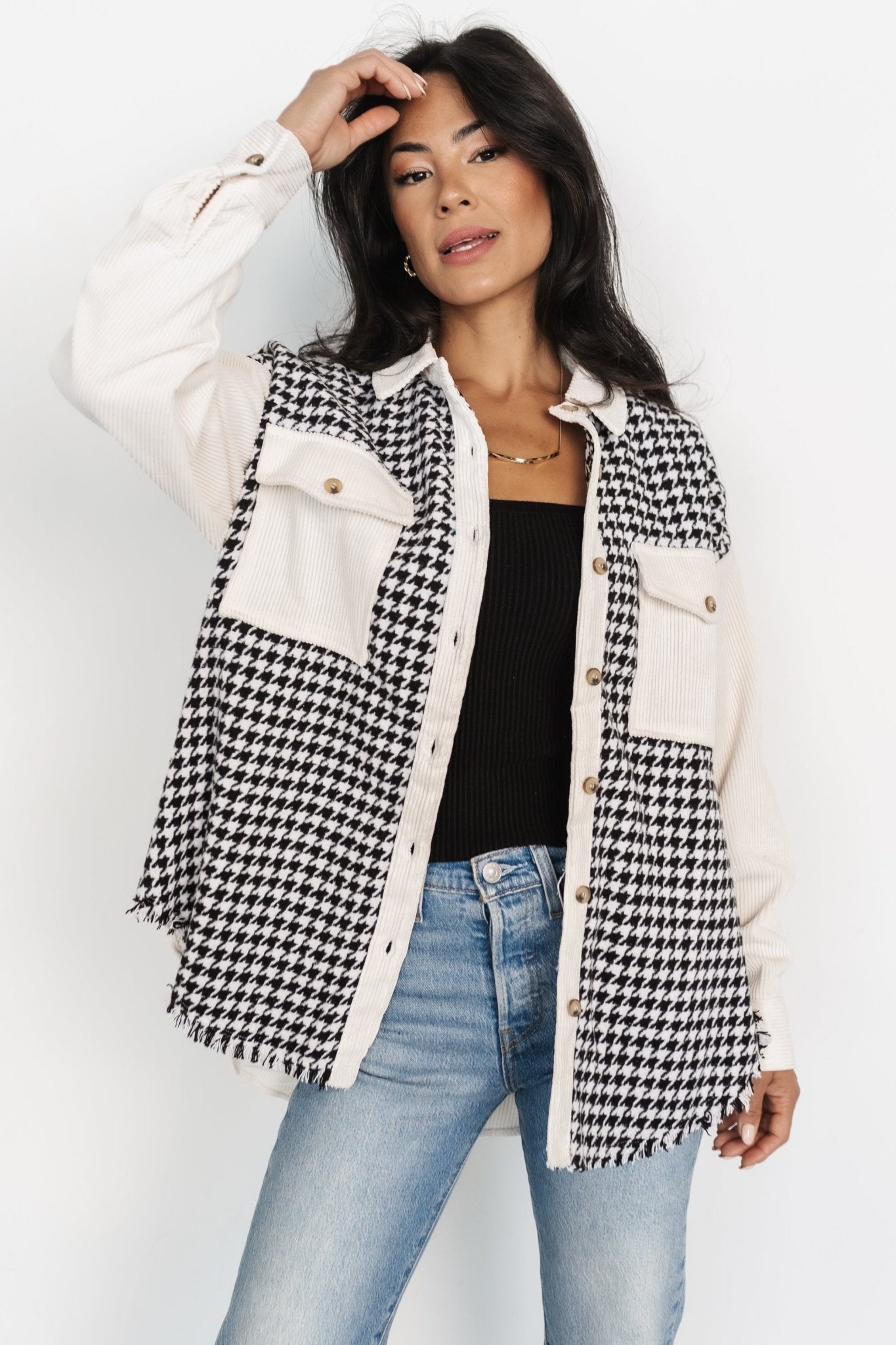 Montreal Houndstooth Shacket | Ivory + Black Original Online