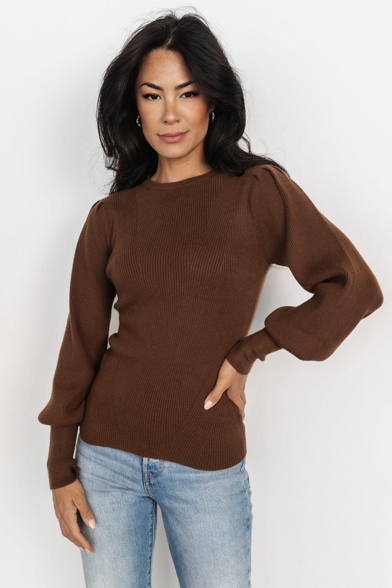 Lilou Rib Knit Sweater | Brown Huge Surprise