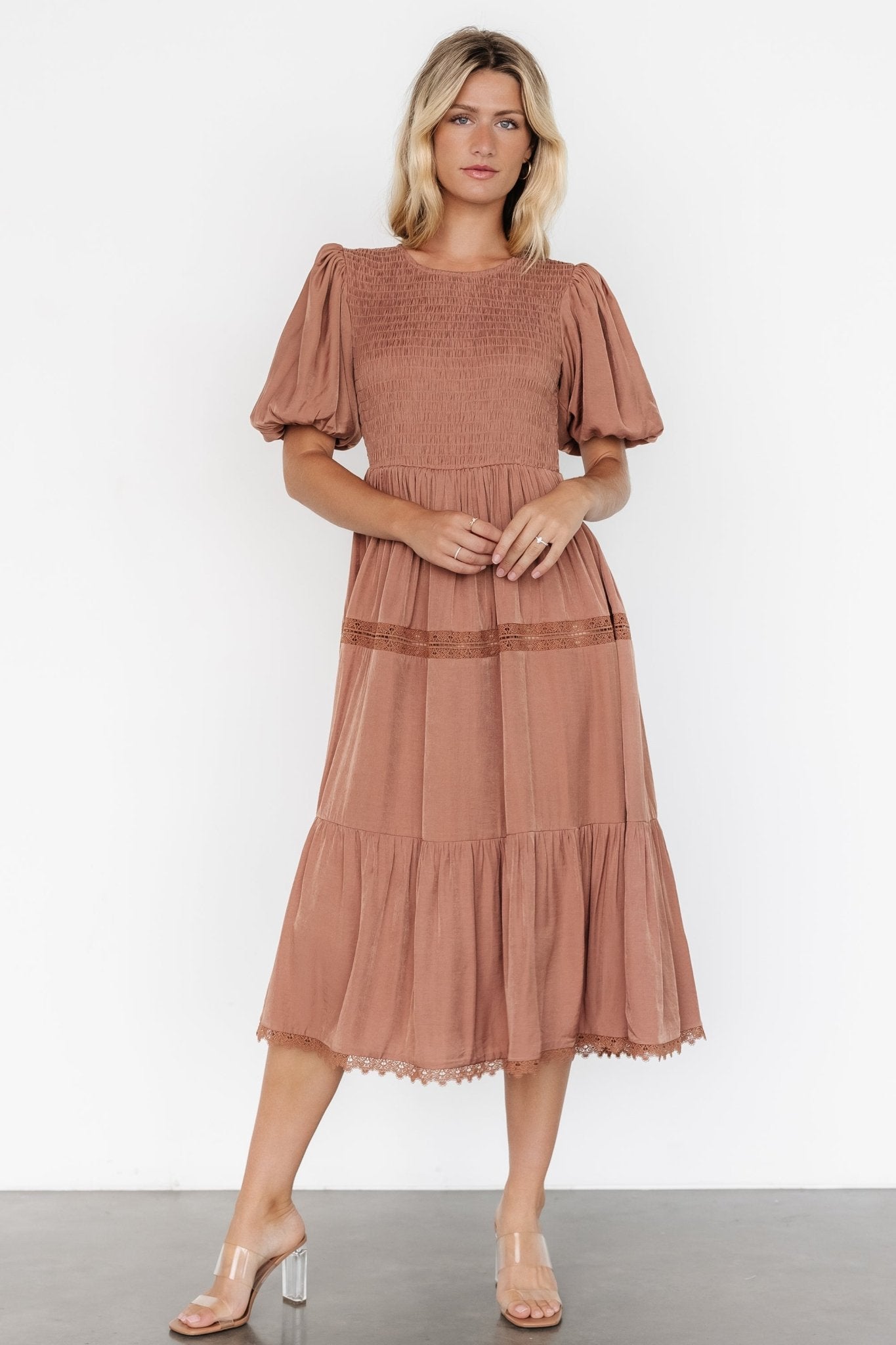 Finley Smocked Midi Dress | Light Copper Buy Cheap Wide Range Of