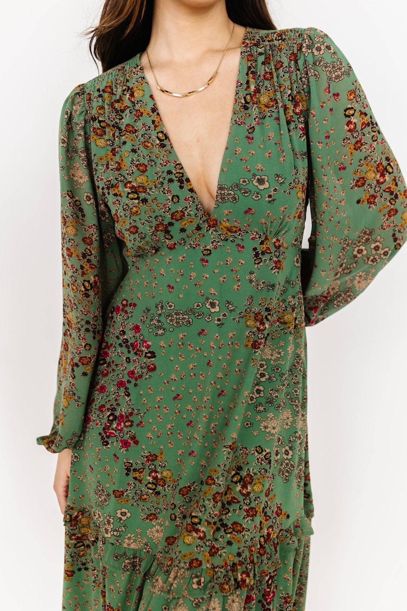 Bowman Deep V Maxi Dress | Green Multi 2025 New For Sale