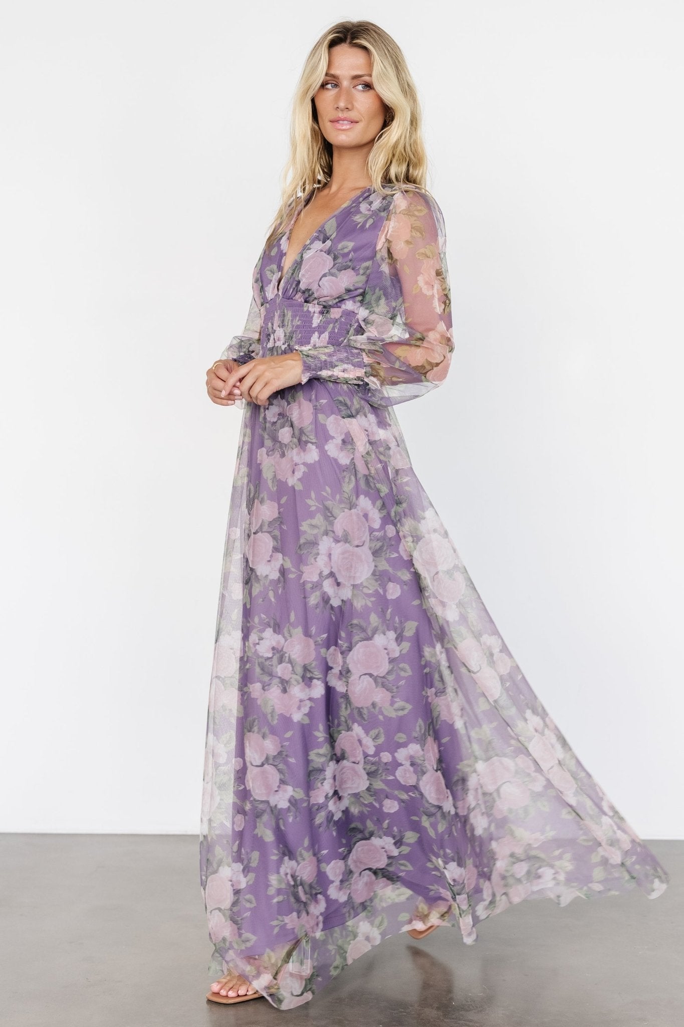 Layla Tulle Maxi Dress | Lavender + Blush Floral Discounts