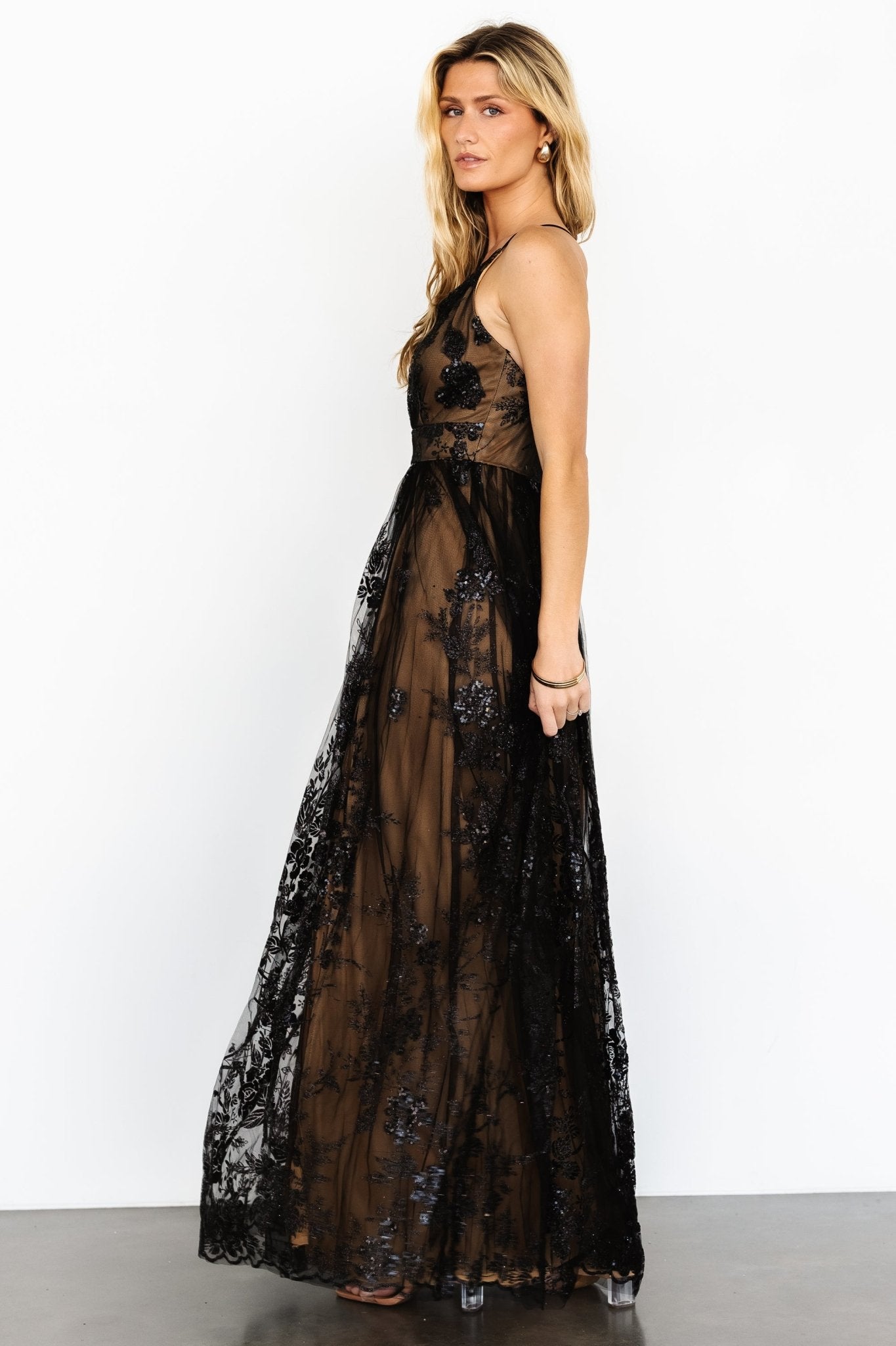 Lucienne Shimmer Maxi Gown | Black + Nude Sale Big Discount