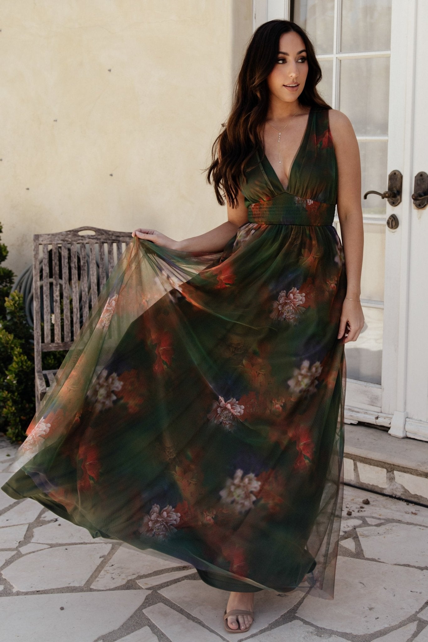 Kamila Tulle Maxi Dress | Olive Multi Floral Newest For Sale