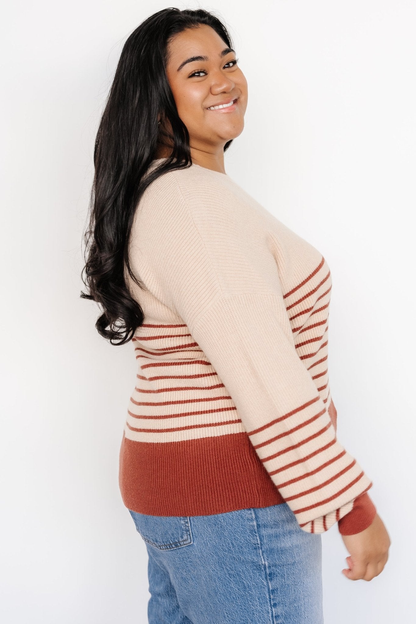 Miles Striped Sweater | Taupe + Marsala Outlet With Paypal Order