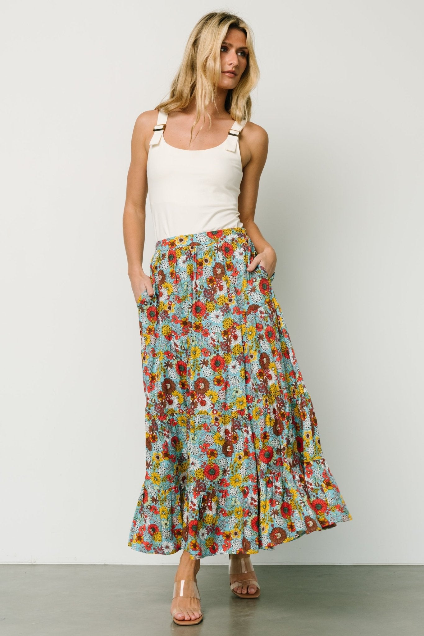 Reilly Maxi Skirt | Teal Flower Print Buy Cheap Reliable