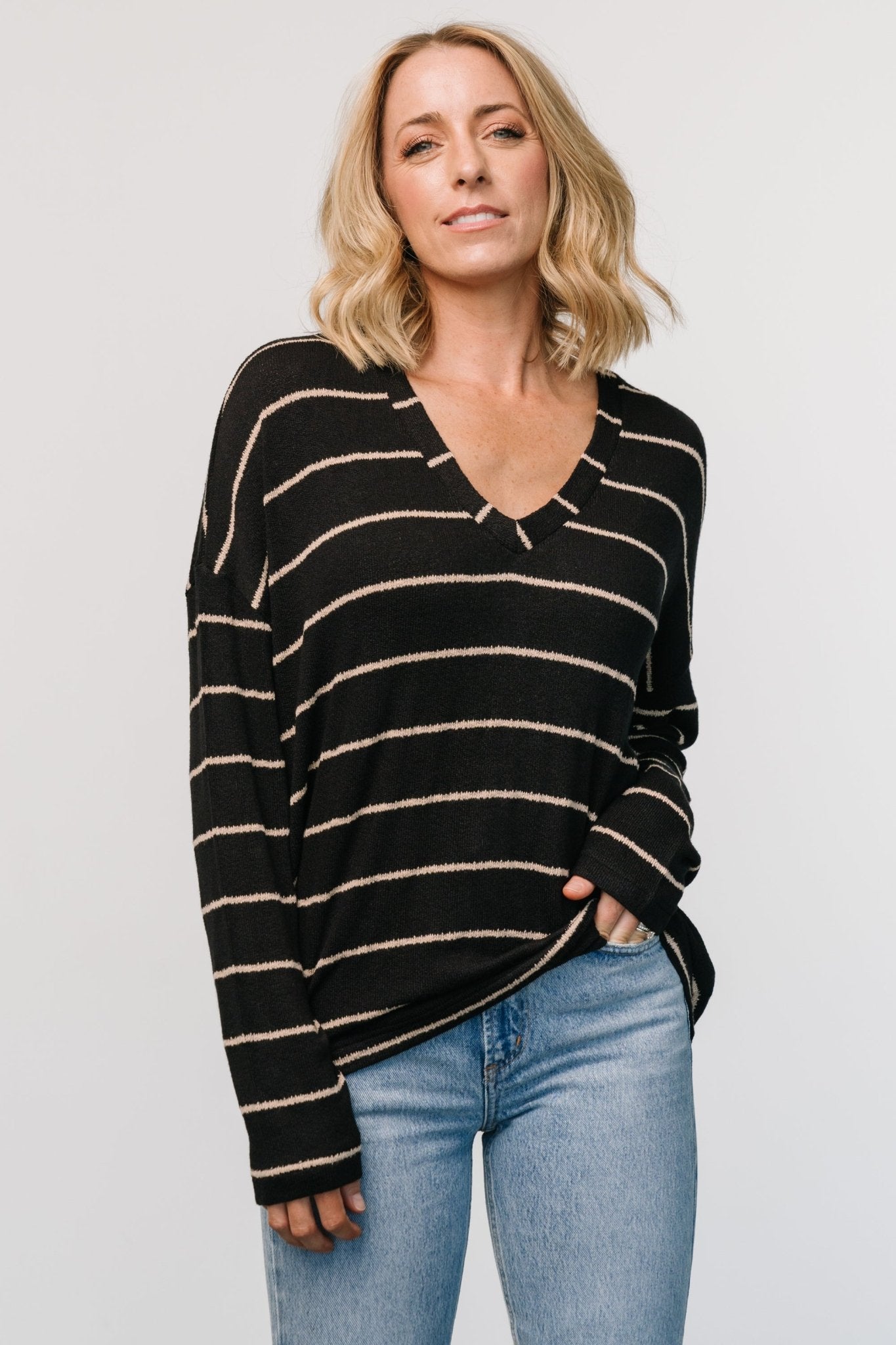 Houston Relaxed Sweater Top | Black Stripe Clearance Purchase