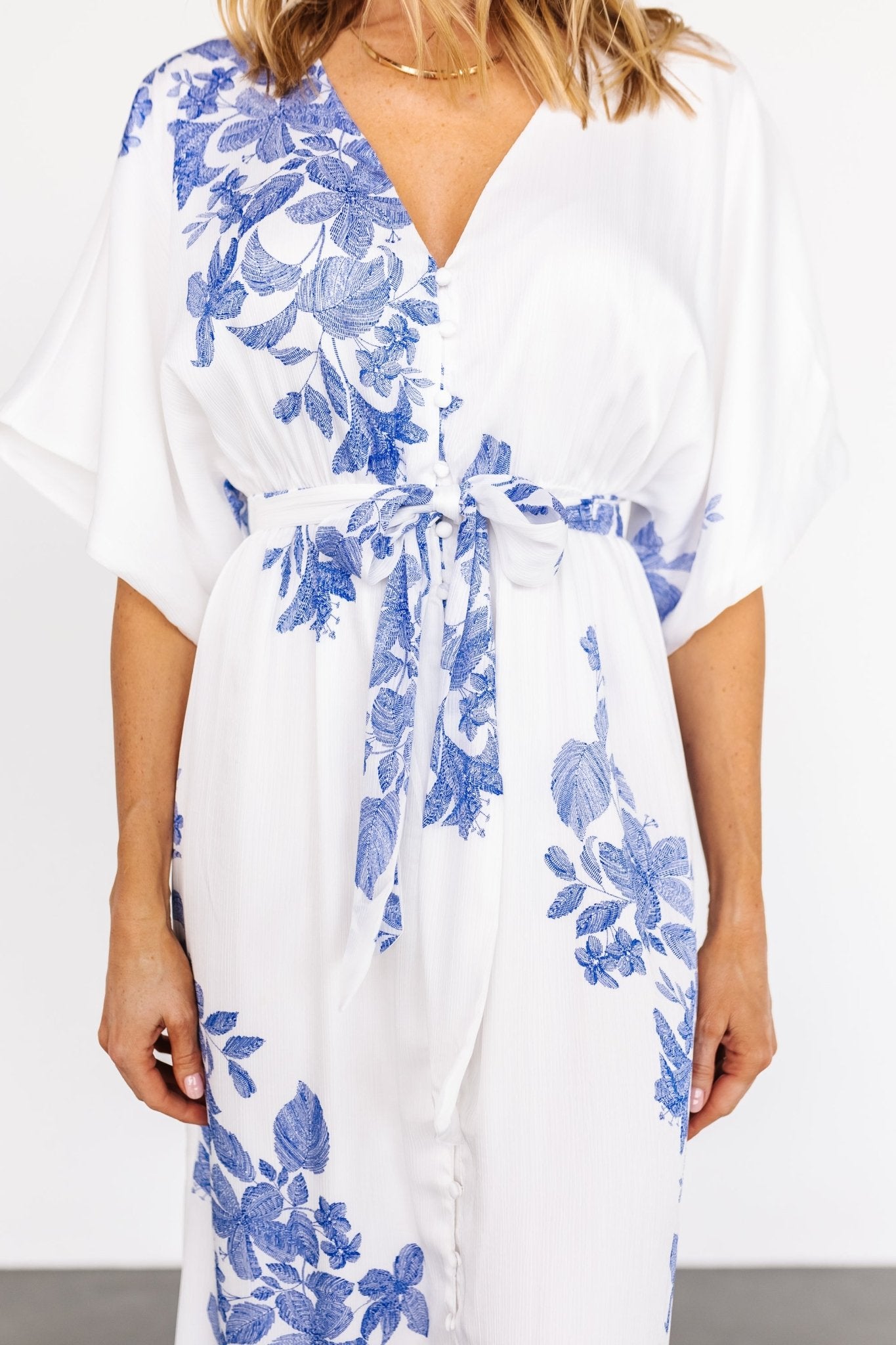 Florina Kimono Maxi Dress | White + Blue Pay With Visa Sale Online