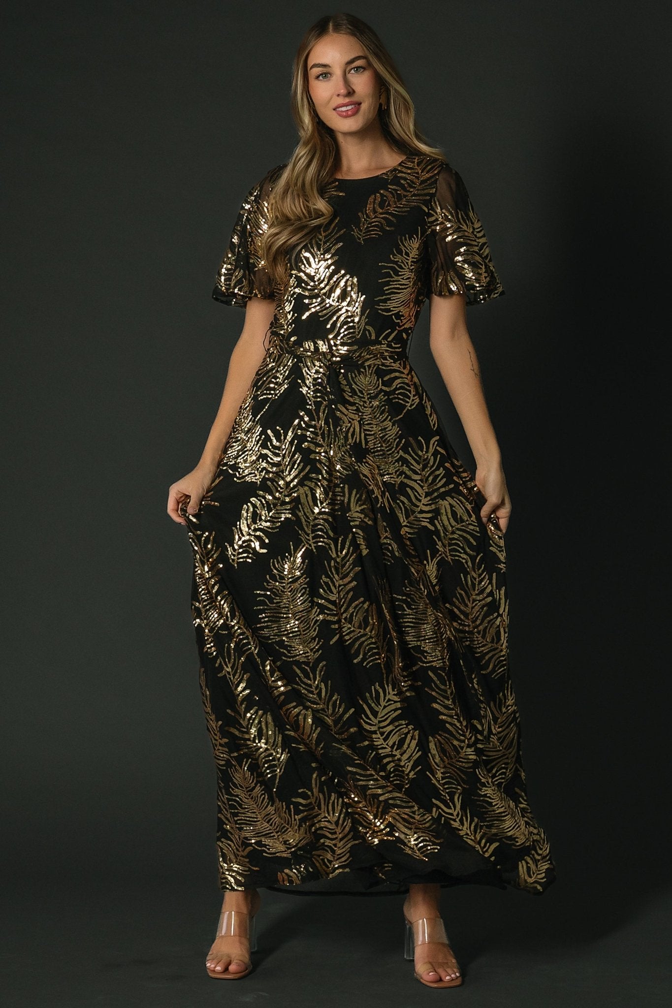 Muse Sequin Maxi Dress | Black + Gold Collections For Sale