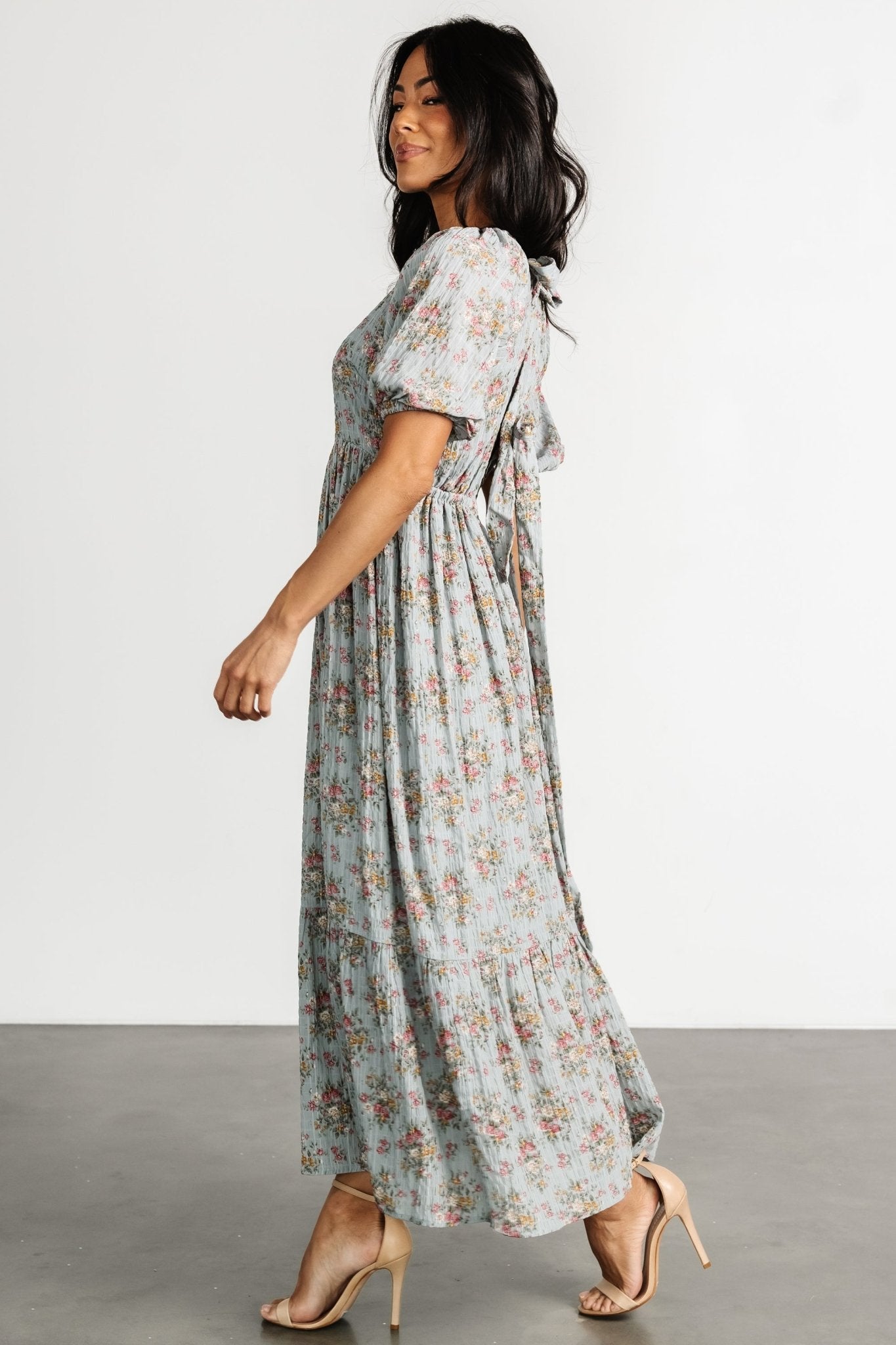 Lucinda Back Tie Dress | Dusty Blue Floral Recommend