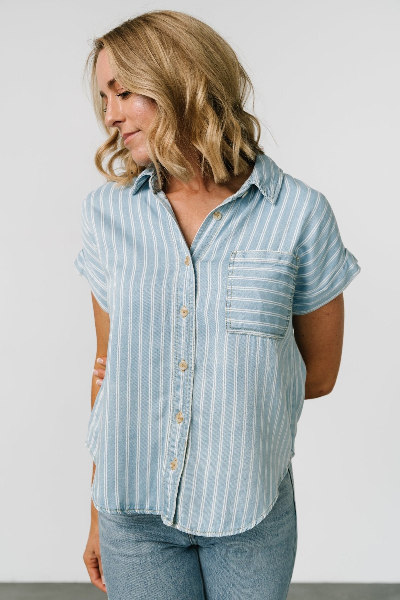 Berkley Striped Top | Denim Blue Cheap Sale Supply