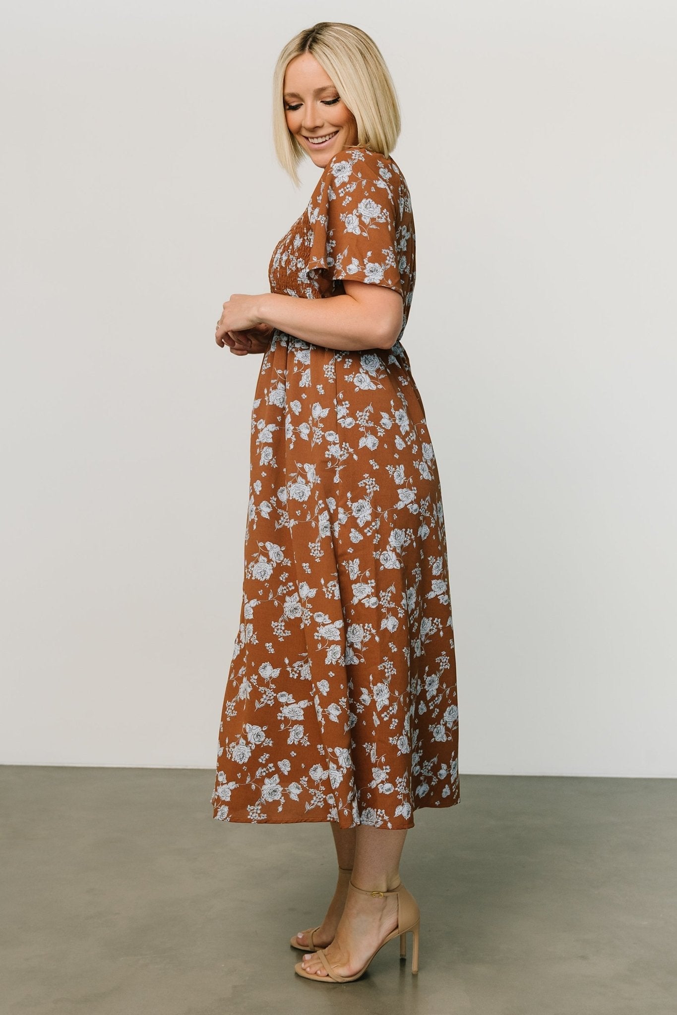 Botega Midi Dress | Brown + Blue Buy Cheap Largest Supplier