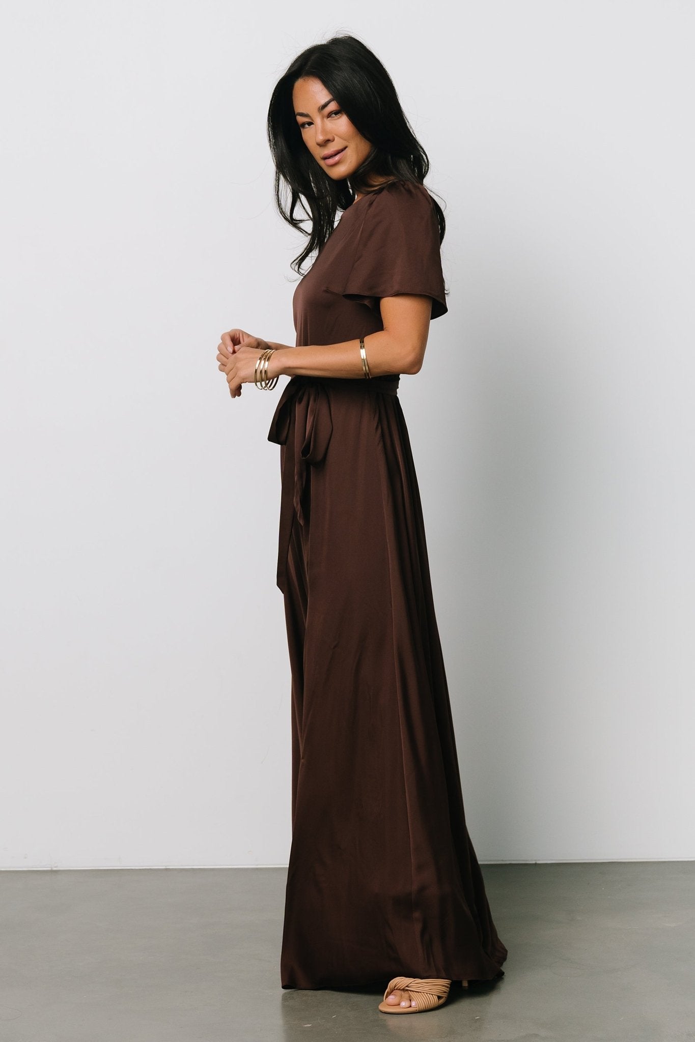 Agnes Satin Maxi Dress | Espresso Cheap