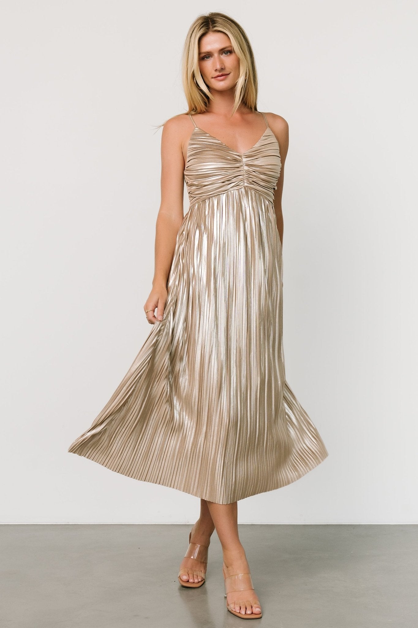 Cecilia Pleated Dress | Champagne Footlocker For Sale