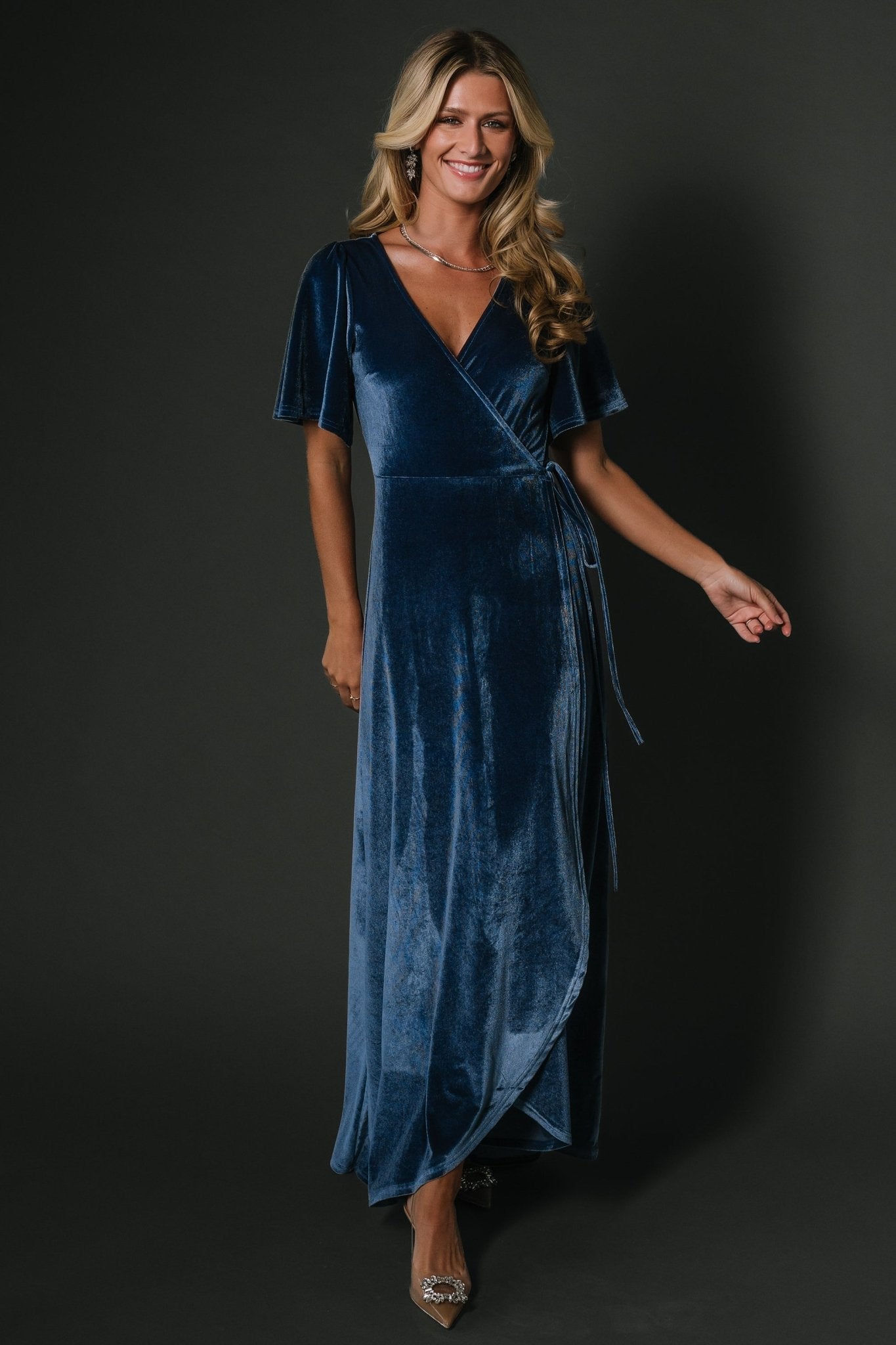 Katelyn Velvet Maxi Wrap Dress | Blue Discounts